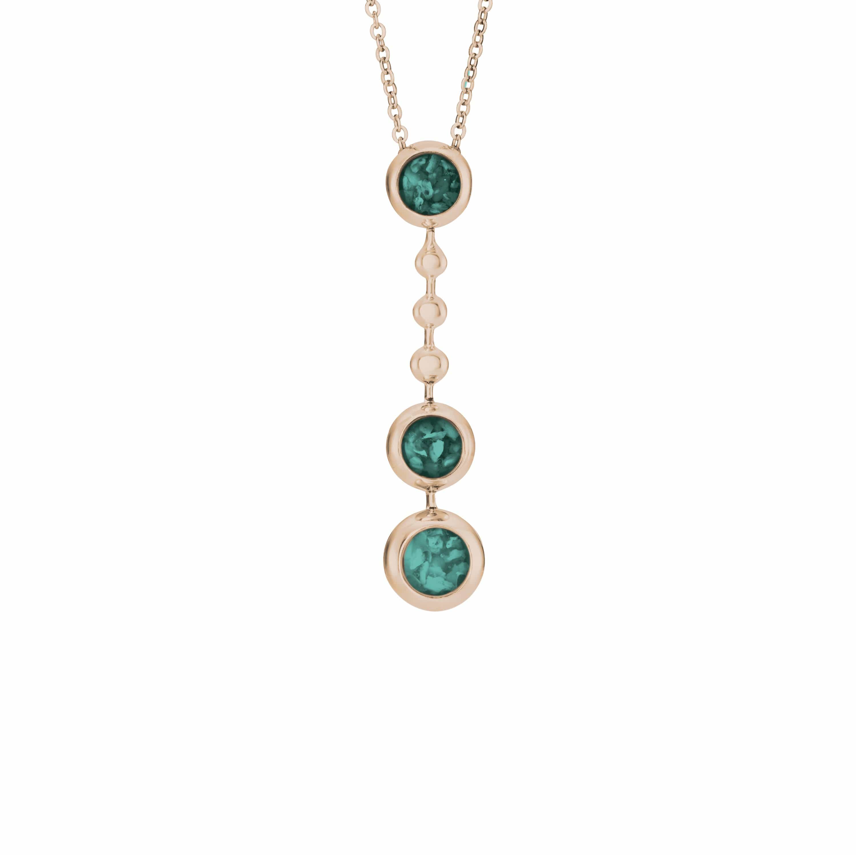 EverWith Ladies Rondure Triple Ball Drop Memorial Ashes Necklace 9k Rose Gold Aqua