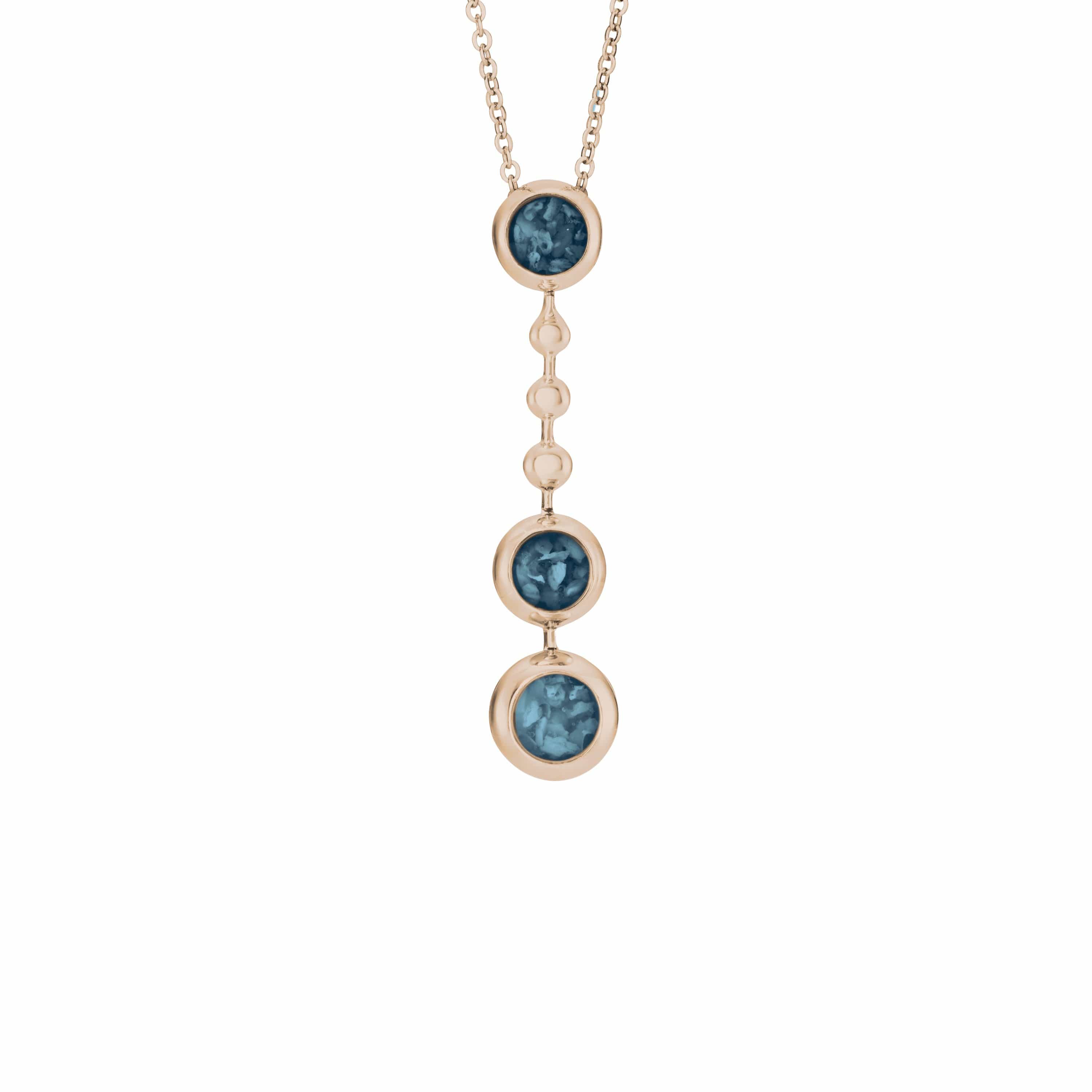 EverWith Ladies Rondure Triple Ball Drop Memorial Ashes Necklace 9k Rose Gold Blue