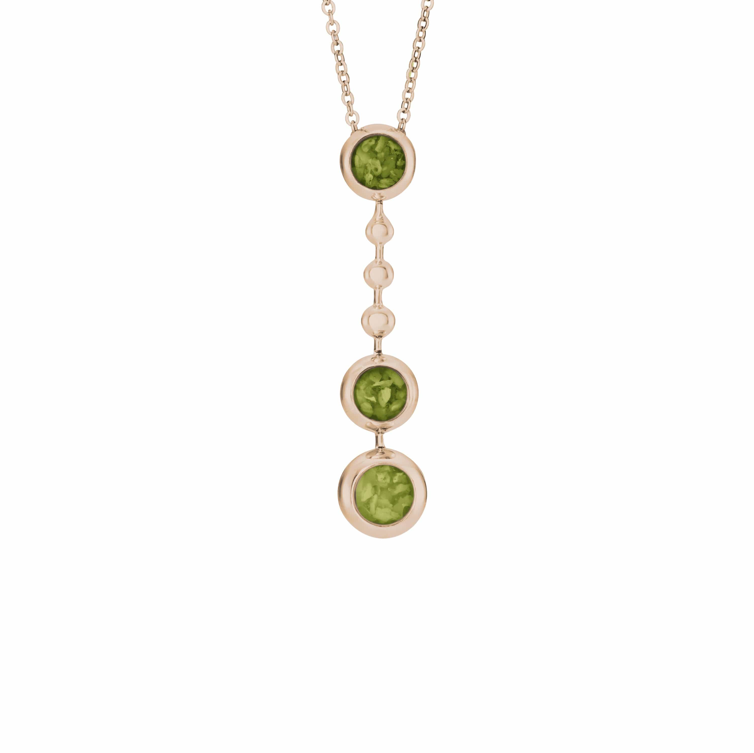 EverWith Ladies Rondure Triple Ball Drop Memorial Ashes Necklace 9k Rose Gold Green