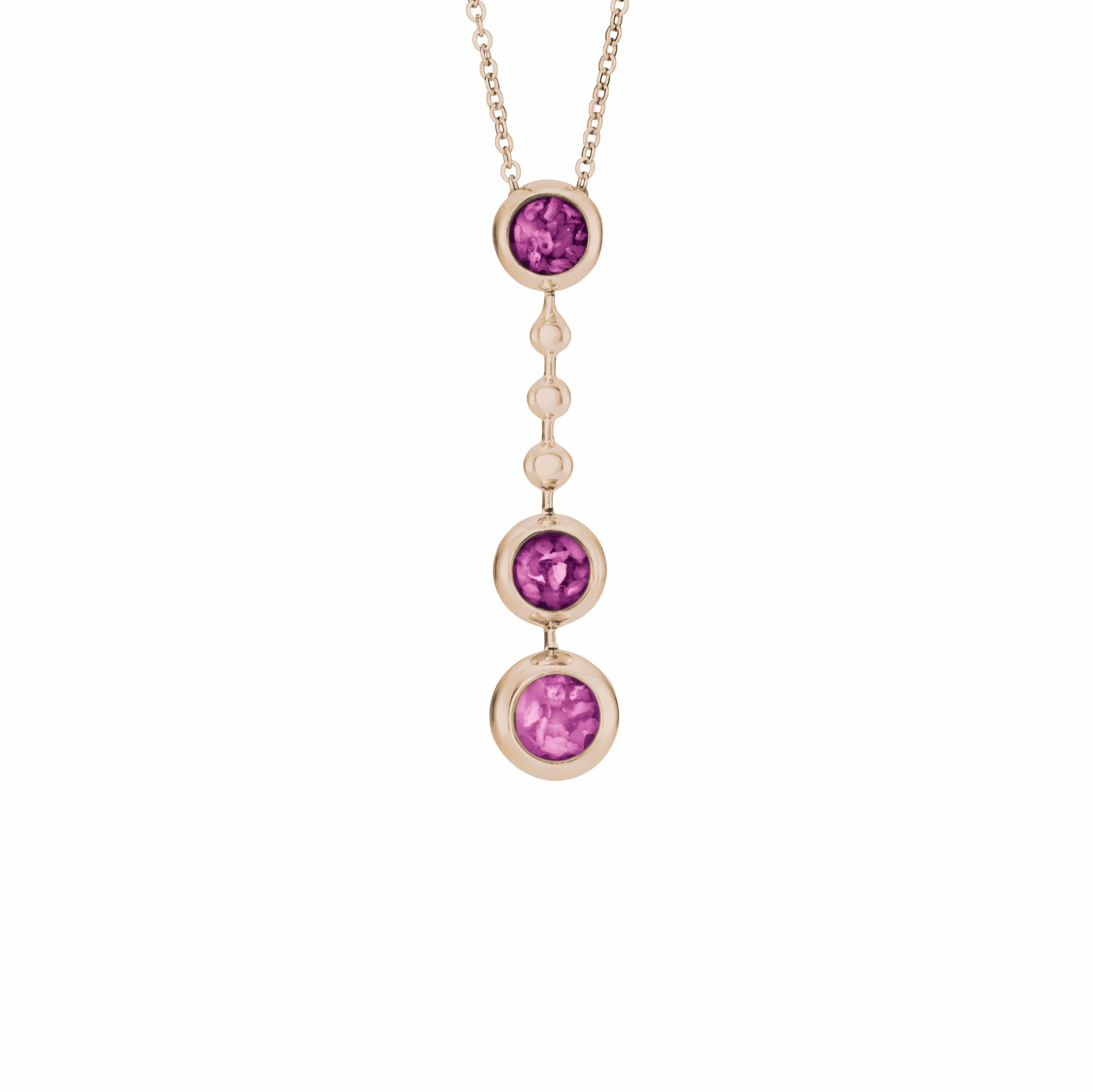 EverWith Ladies Rondure Triple Ball Drop Memorial Ashes Necklace 9k Rose Gold Pink