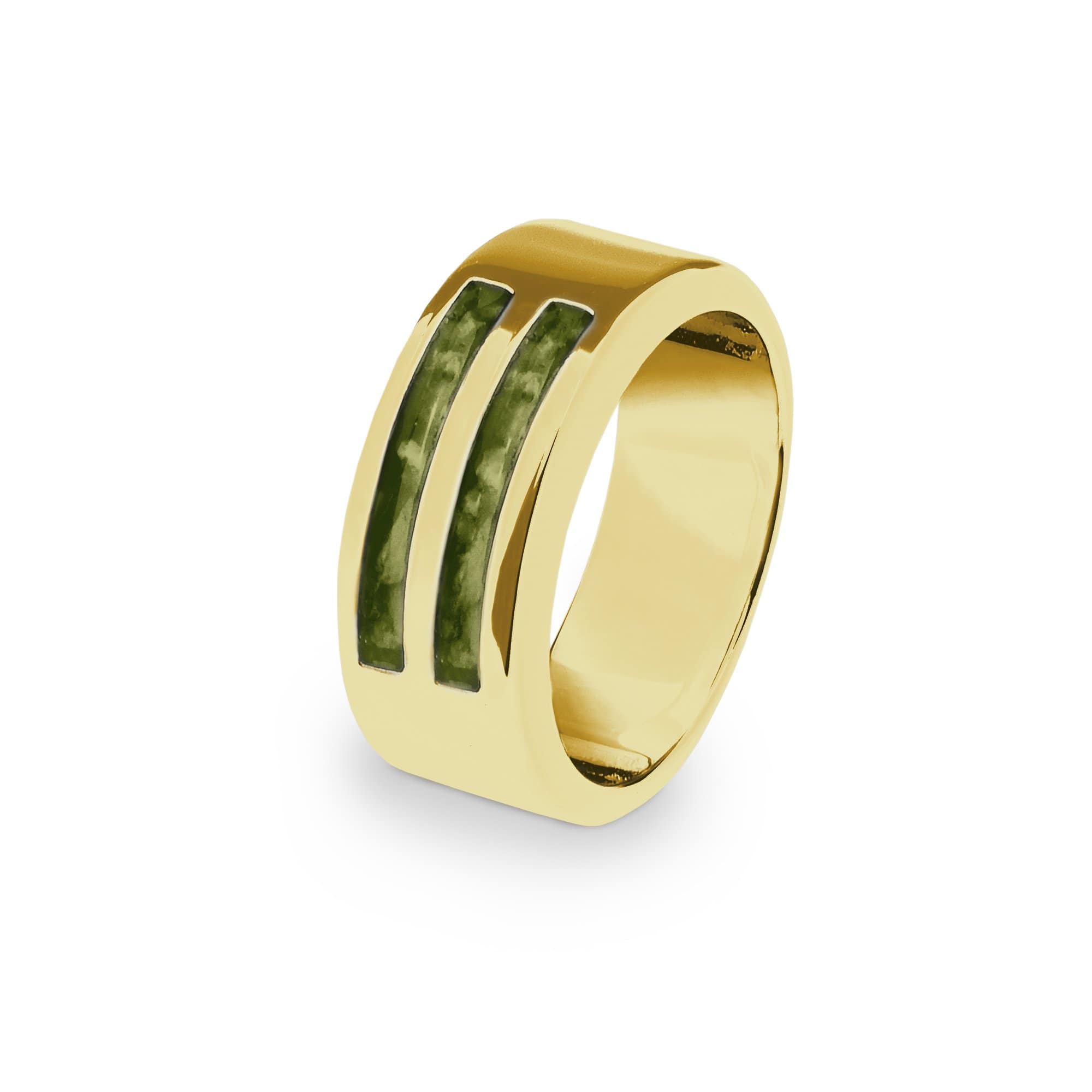EverWith Gents Traditional Memorial Ashes Ring 9k Yellow Gold Green