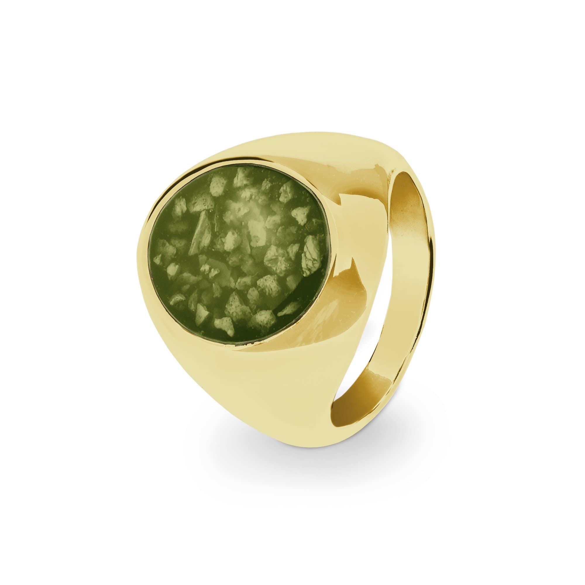 EverWith Gents Signet Memorial Ashes Ring 9k Yellow Gold Green