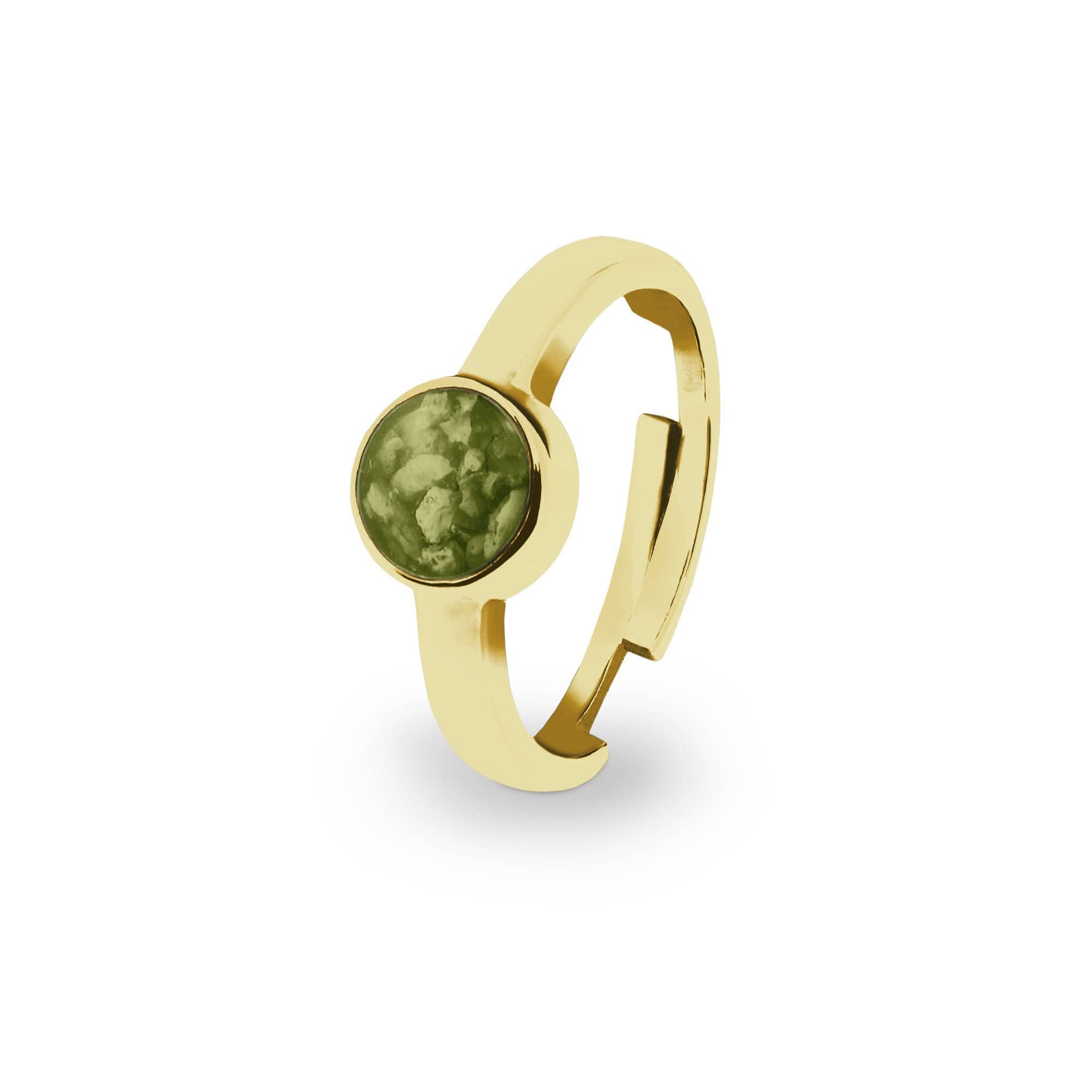 EverWith Ladies Multisize Round Memorial Ashes Ring 9k Yellow Gold Green
