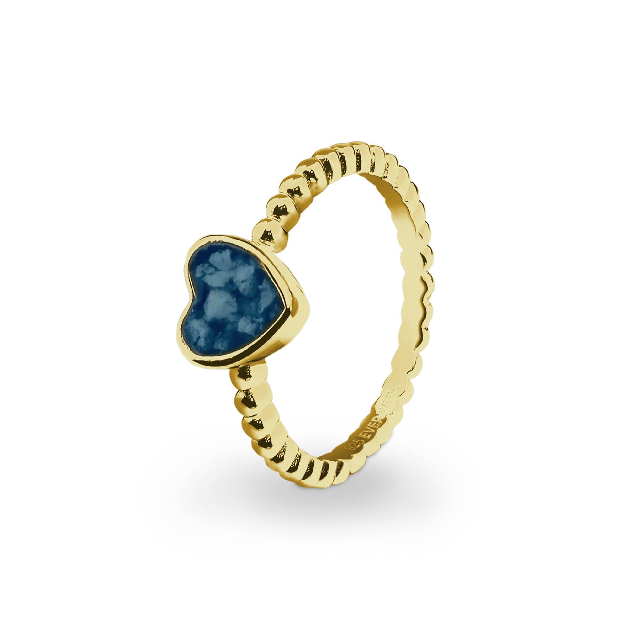 EverWith Ladies Heart Bubble Band Memorial Ashes Ring 9k Yellow Gold Blue