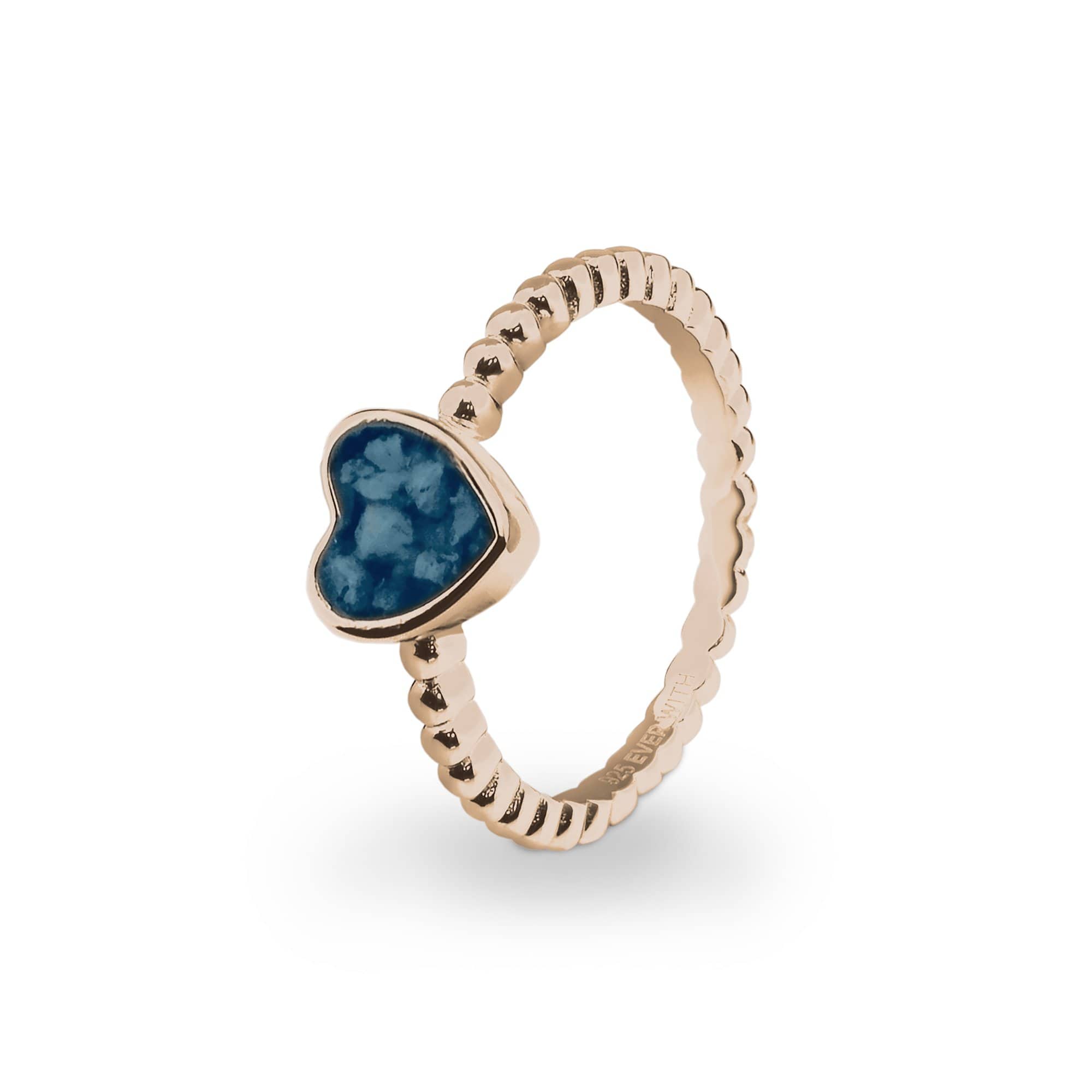 EverWith Ladies Heart Bubble Band Memorial Ashes Ring 9k Rose Gold Blue
