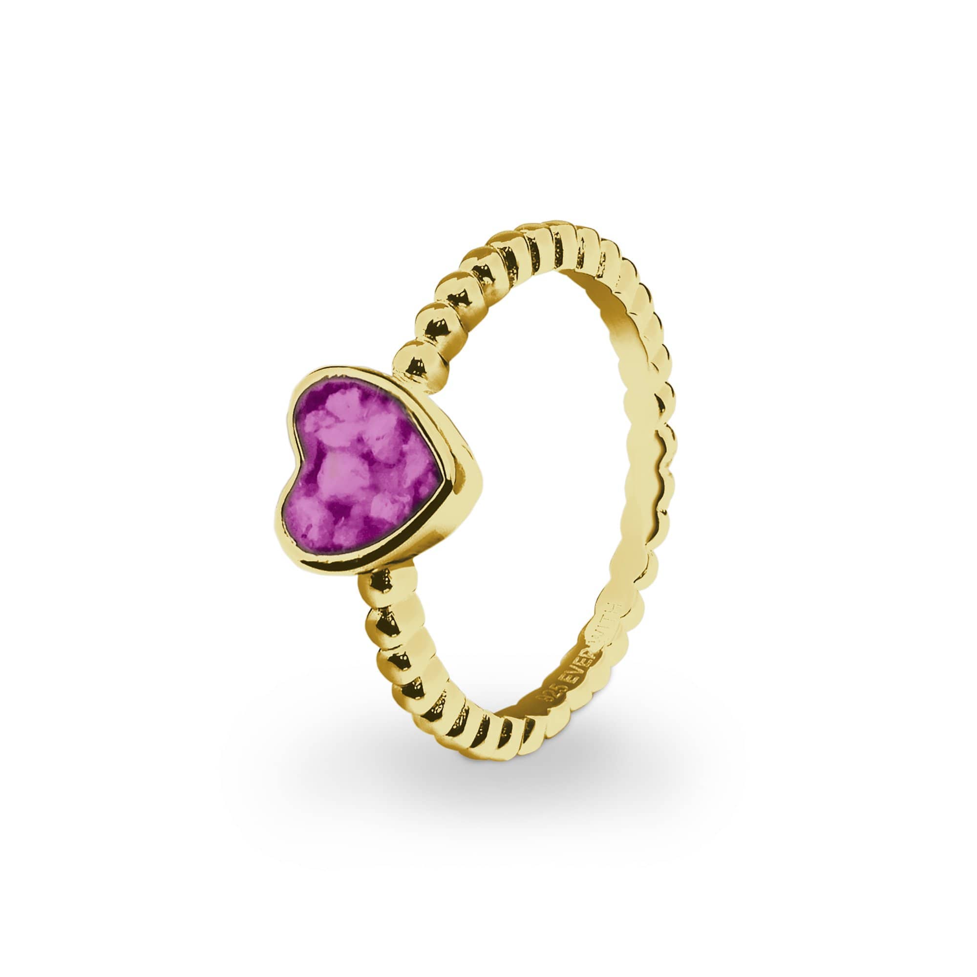 EverWith Ladies Heart Bubble Band Memorial Ashes Ring 9k Yellow Gold Pink