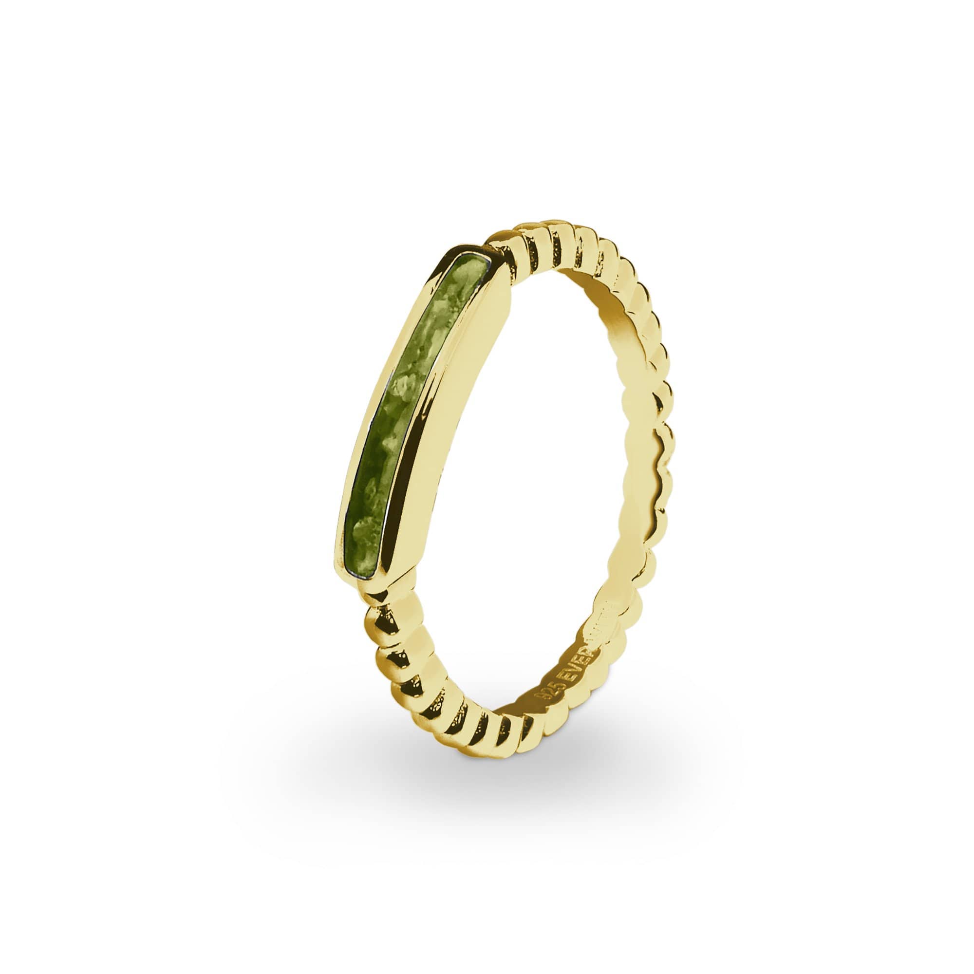 EverWith Ladies Channel Bubble Band Memorial Ashes Ring 9k Yellow Gold Green
