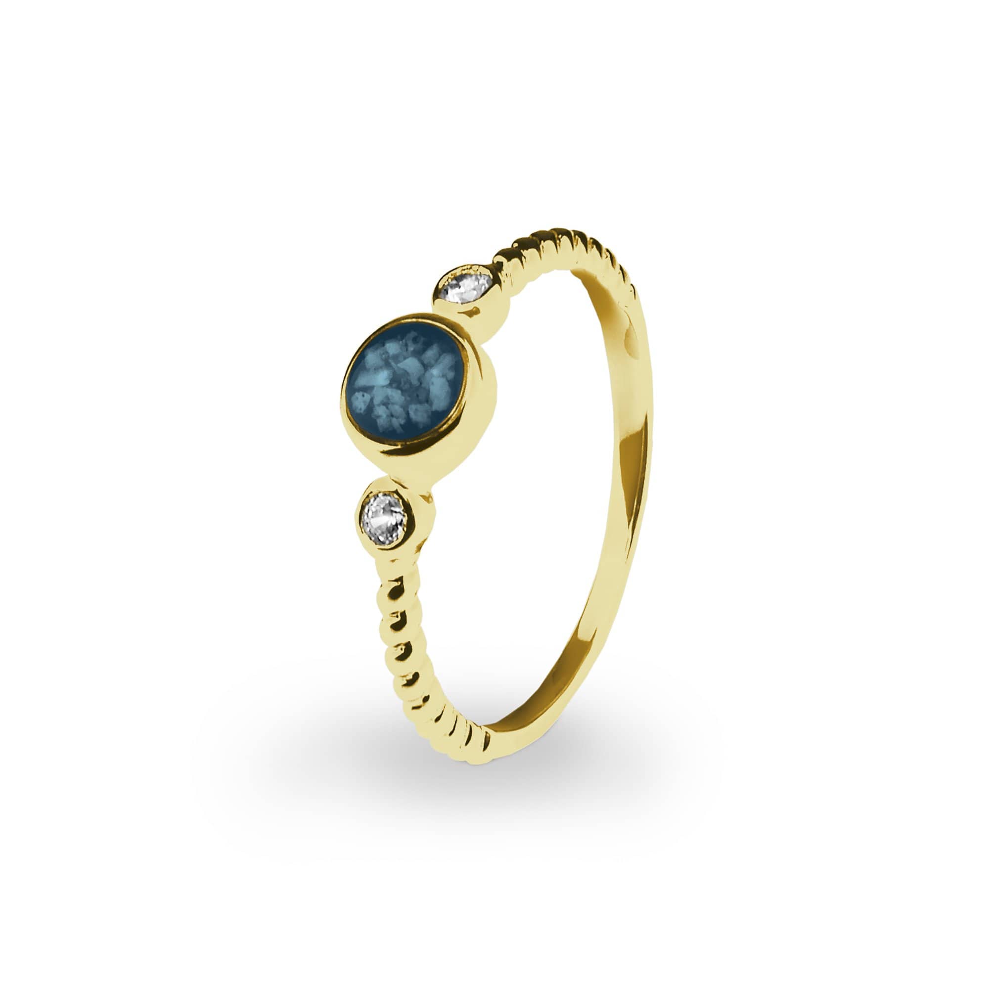 EverWith Ladies Peace Memorial Ashes Ring with Fine Crystals 9k Yellow Gold Blue
