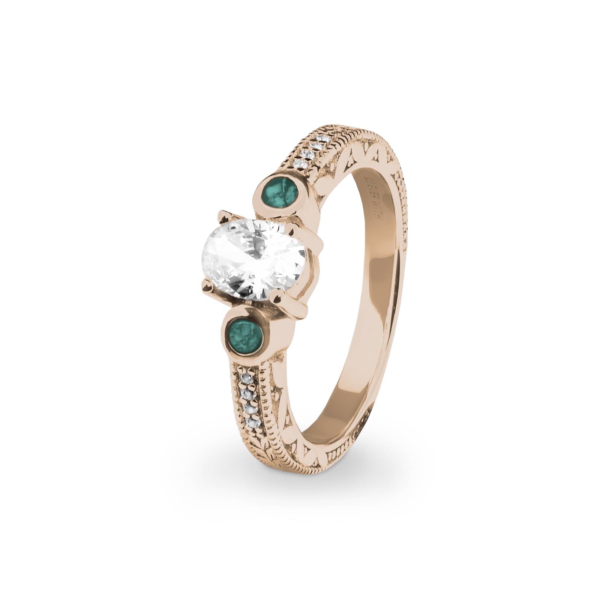 EverWith Ladies Serenity Memorial Ashes Ring with Fine Crystals 9k Rose Gold Aqua