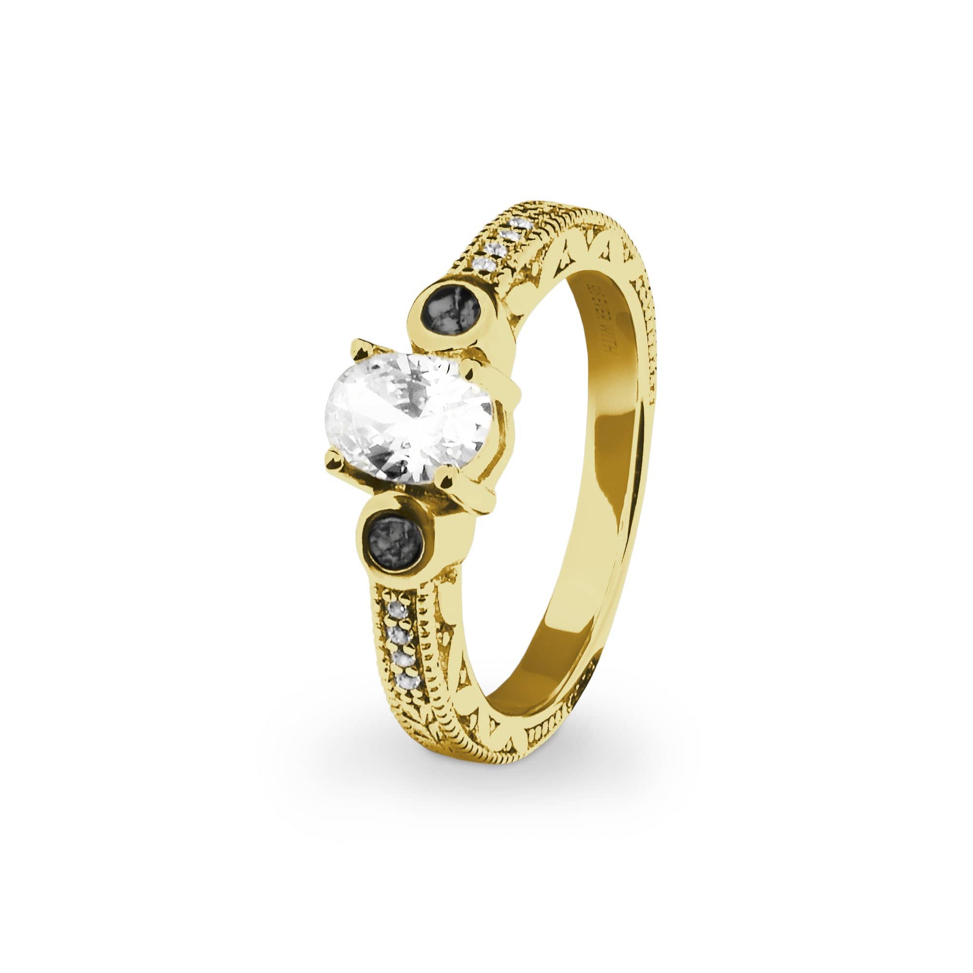 EverWith Ladies Serenity Memorial Ashes Ring with Fine Crystals 9k Yellow Gold Black