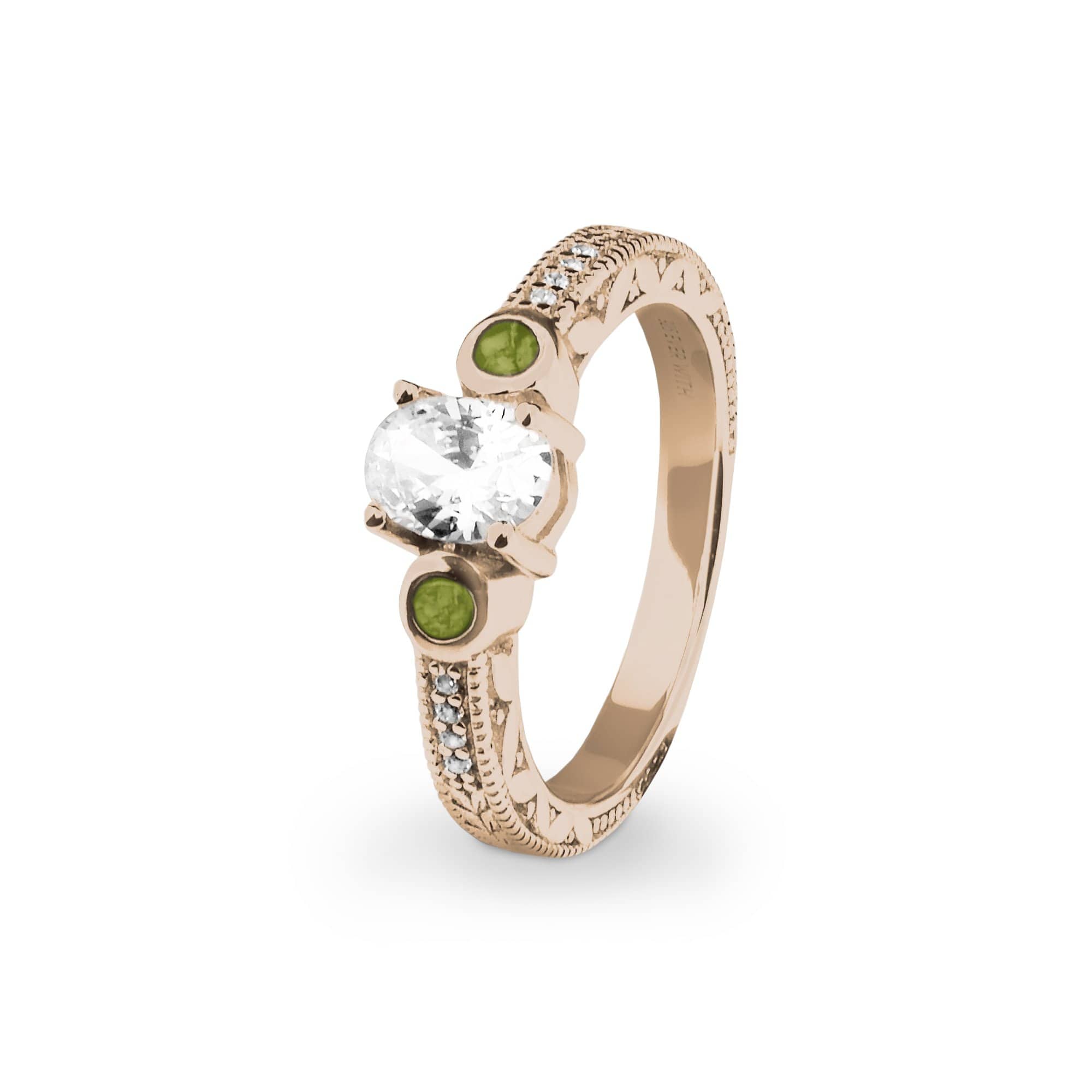 EverWith Ladies Serenity Memorial Ashes Ring with Fine Crystals 9k Rose Gold Green