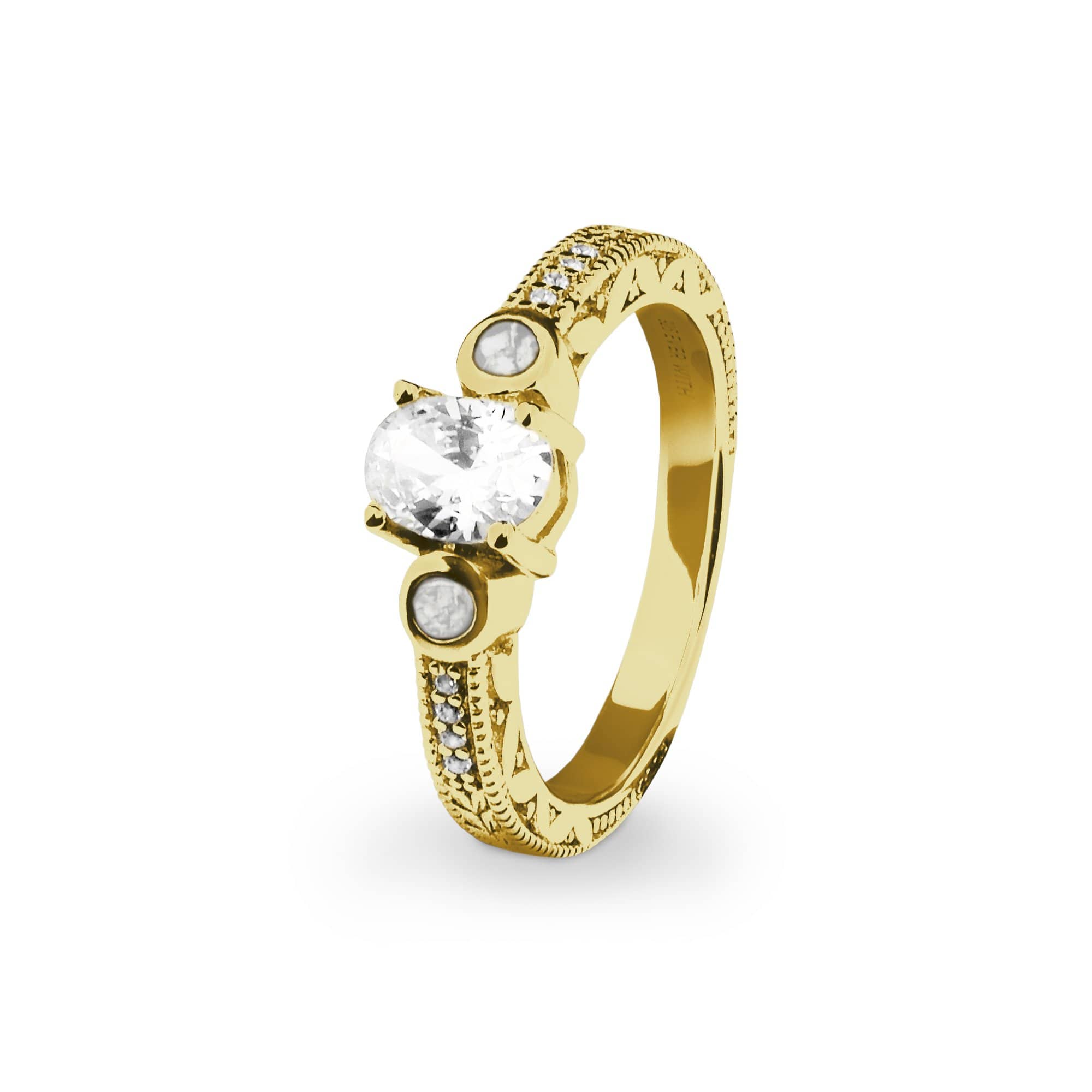 EverWith Ladies Serenity Memorial Ashes Ring with Fine Crystals 9k Yellow Gold White