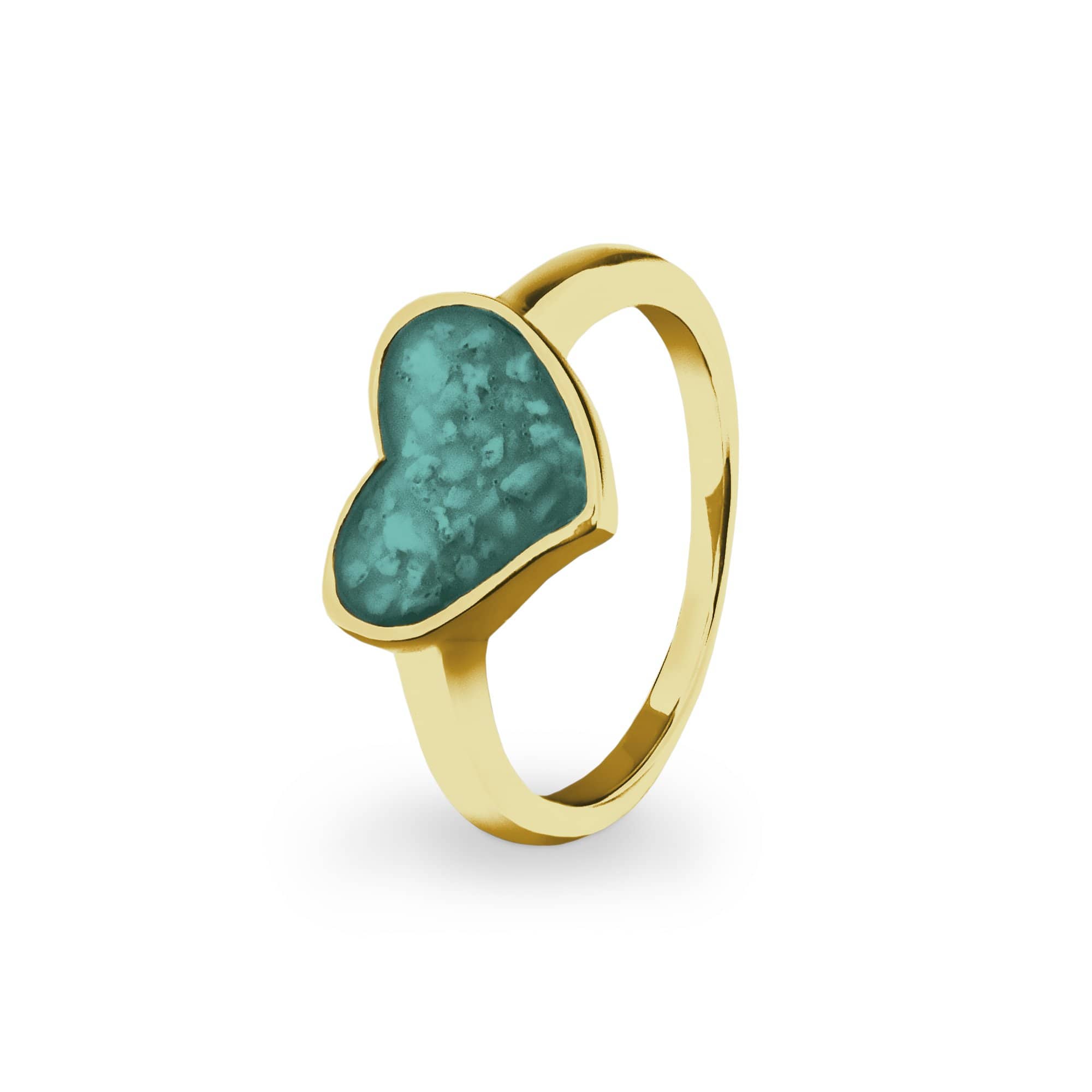 EverWith Ladies Oversized Heart Memorial Ashes Ring 9k Yellow Gold Aqua
