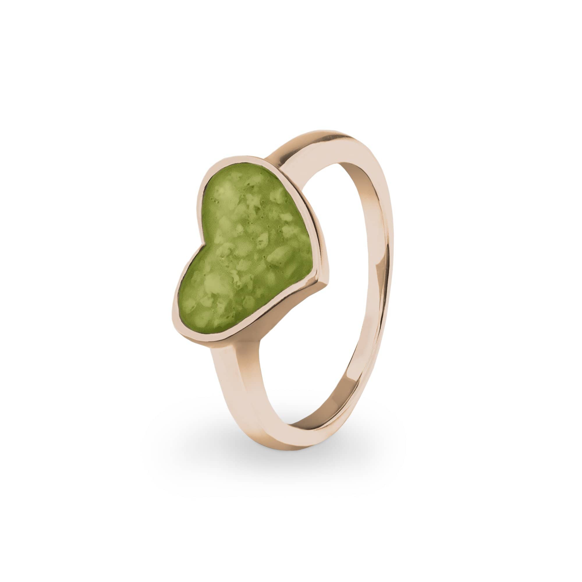 EverWith Ladies Oversized Heart Memorial Ashes Ring 9k Rose Gold Green