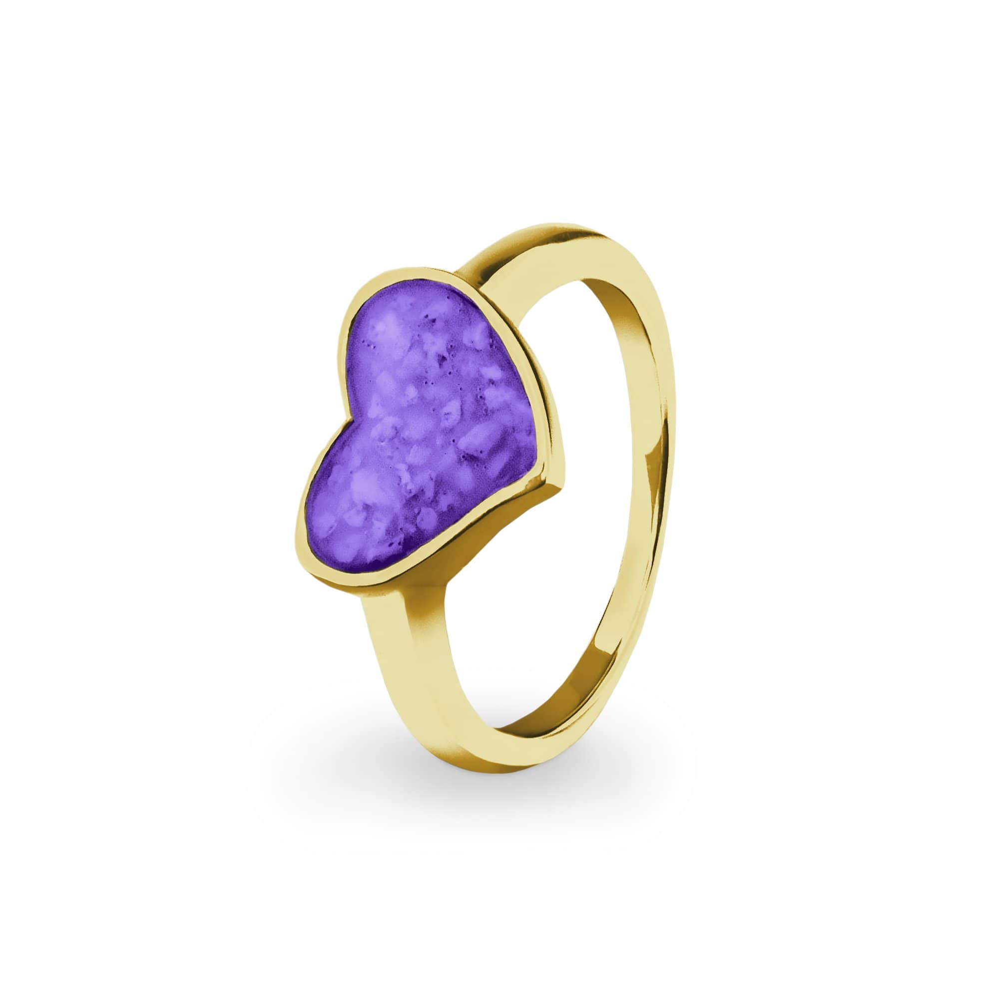 EverWith Ladies Oversized Heart Memorial Ashes Ring 9k Yellow Gold Purple
