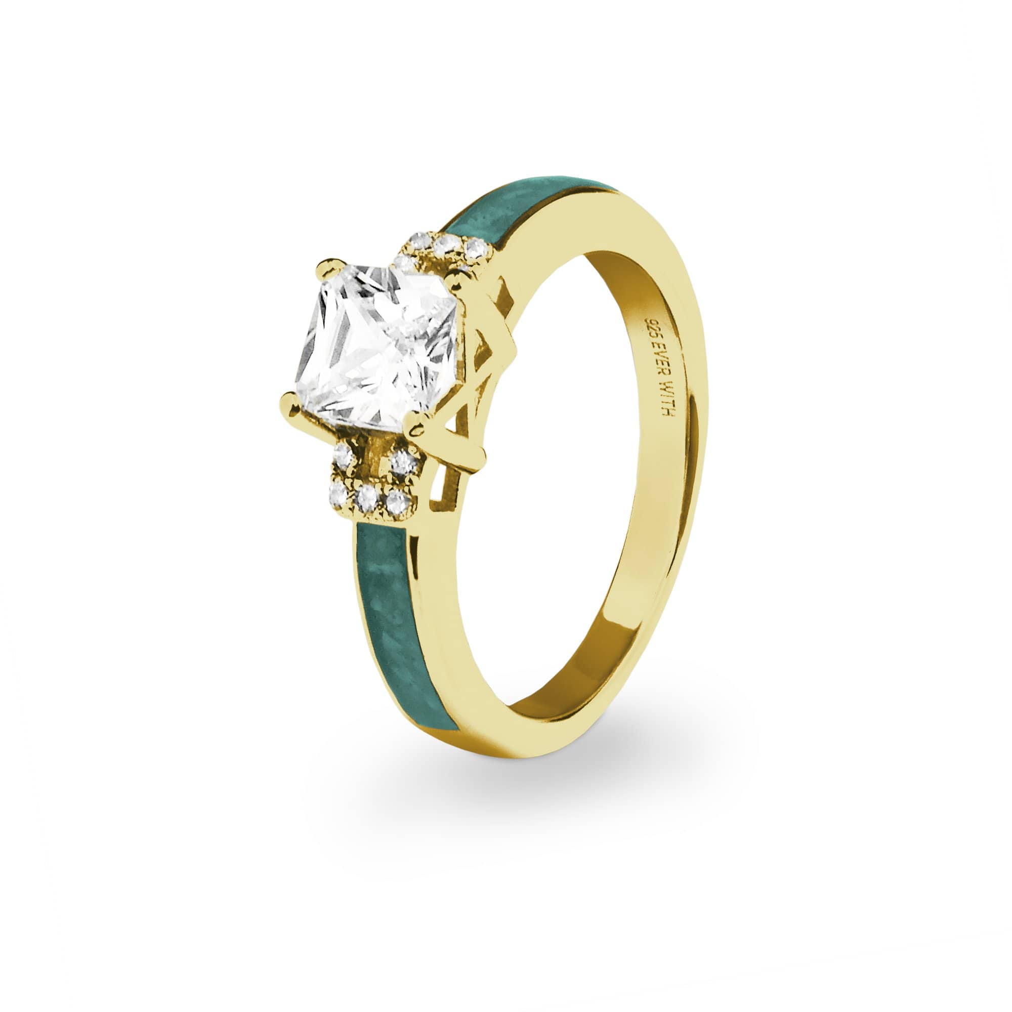 EverWith Ladies Honour Memorial Ashes Ring with Fine Crystals 9k Yellow Gold Aqua