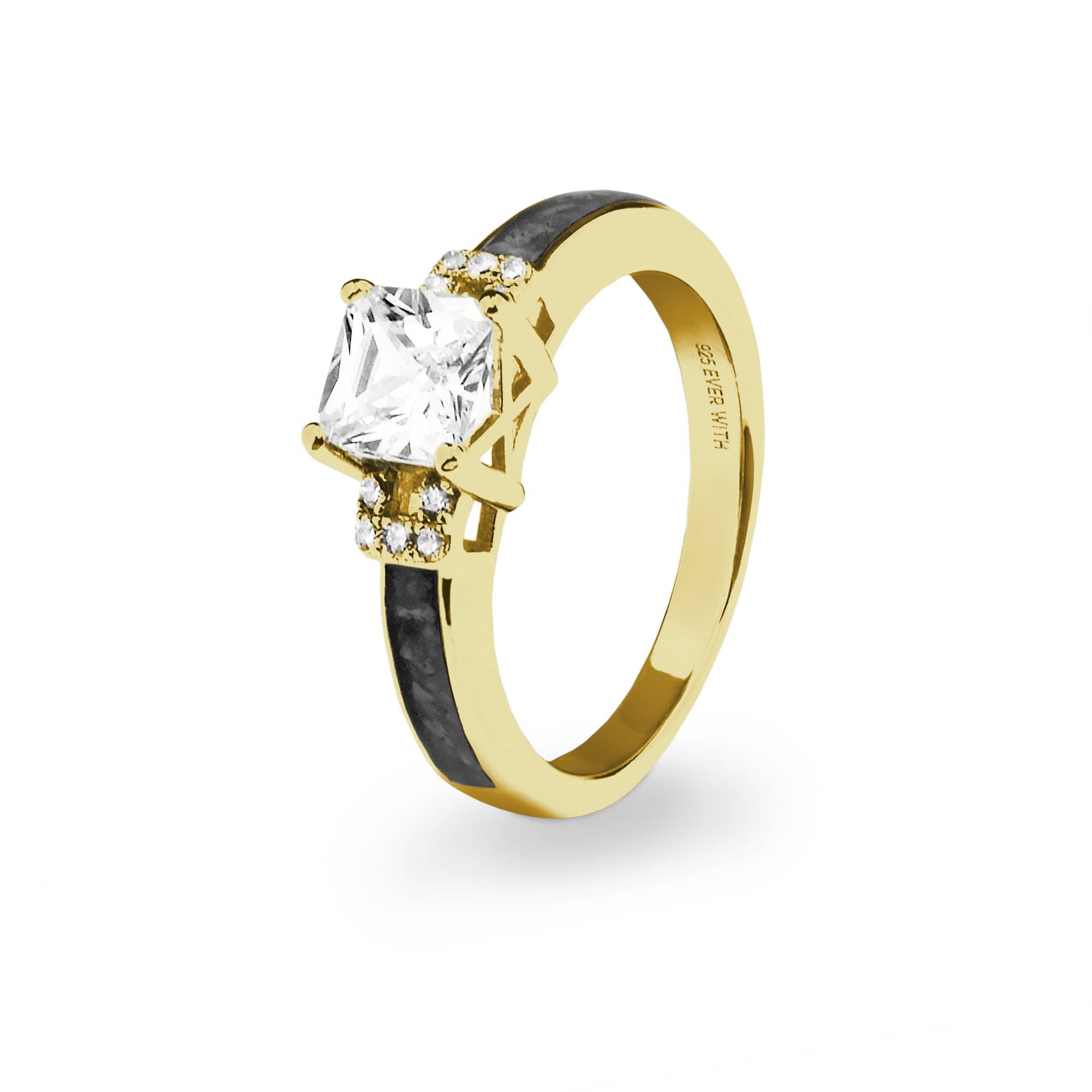 EverWith Ladies Honour Memorial Ashes Ring with Fine Crystals 9k Yellow Gold Black