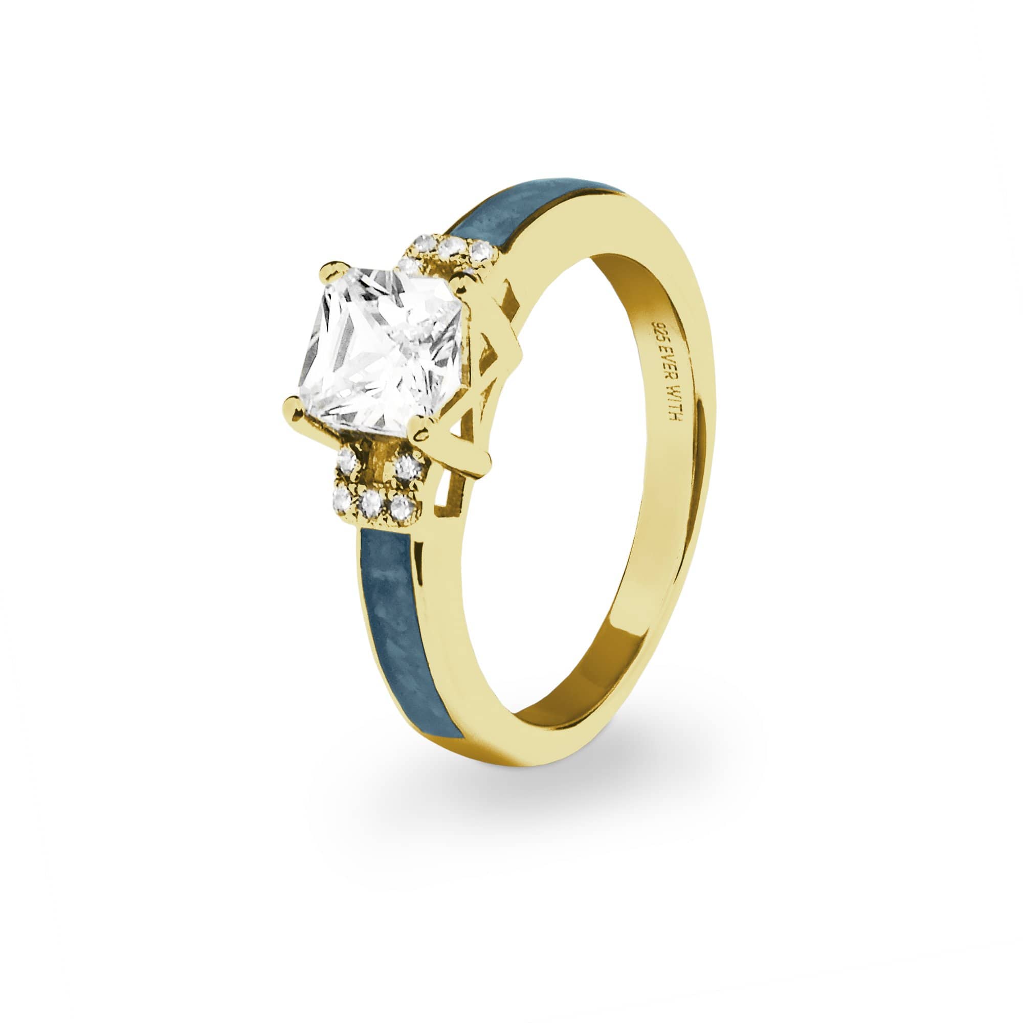 EverWith Ladies Honour Memorial Ashes Ring with Fine Crystals 9k Yellow Gold Blue