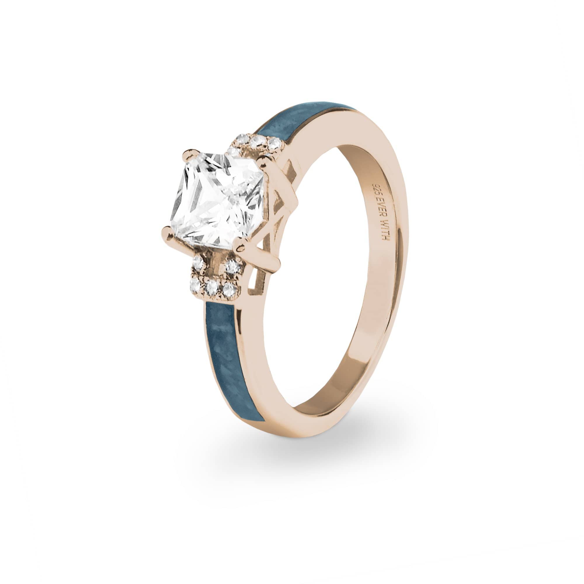 EverWith Ladies Honour Memorial Ashes Ring with Fine Crystals 9k Rose Gold Blue