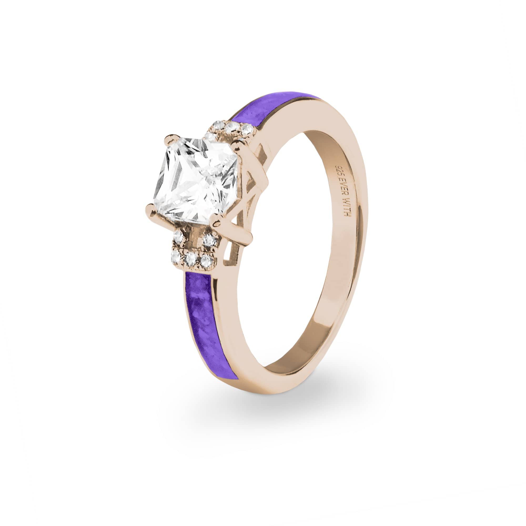 EverWith Ladies Honour Memorial Ashes Ring with Fine Crystals 9k Rose Gold Purple