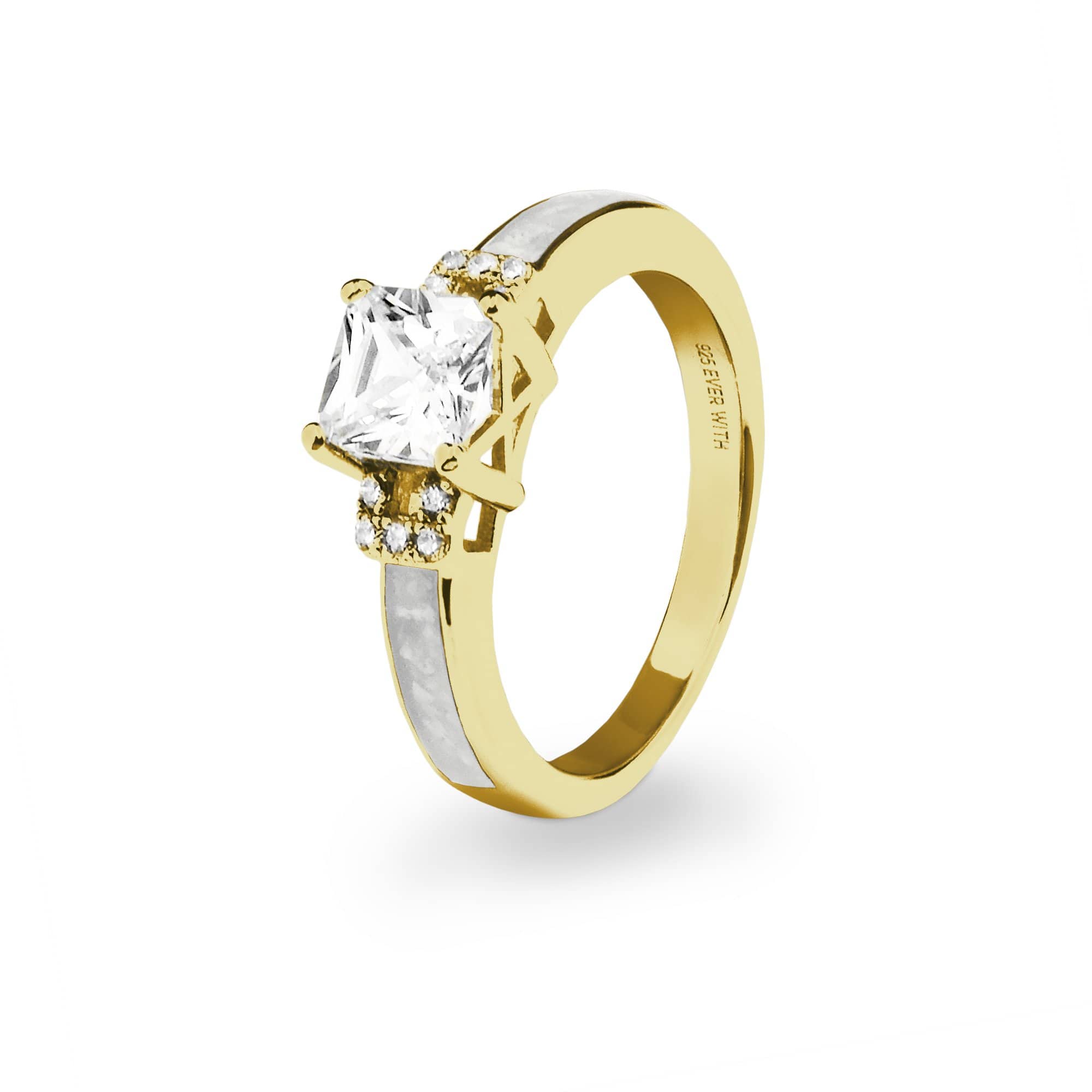 EverWith Ladies Honour Memorial Ashes Ring with Fine Crystals 9k Yellow Gold White