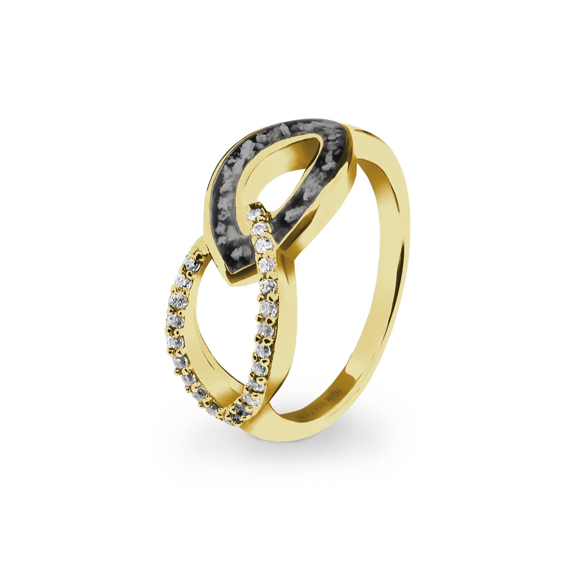 EverWith Ladies Unity Memorial Ashes Ring with Fine Crystals 9k Yellow Gold Black