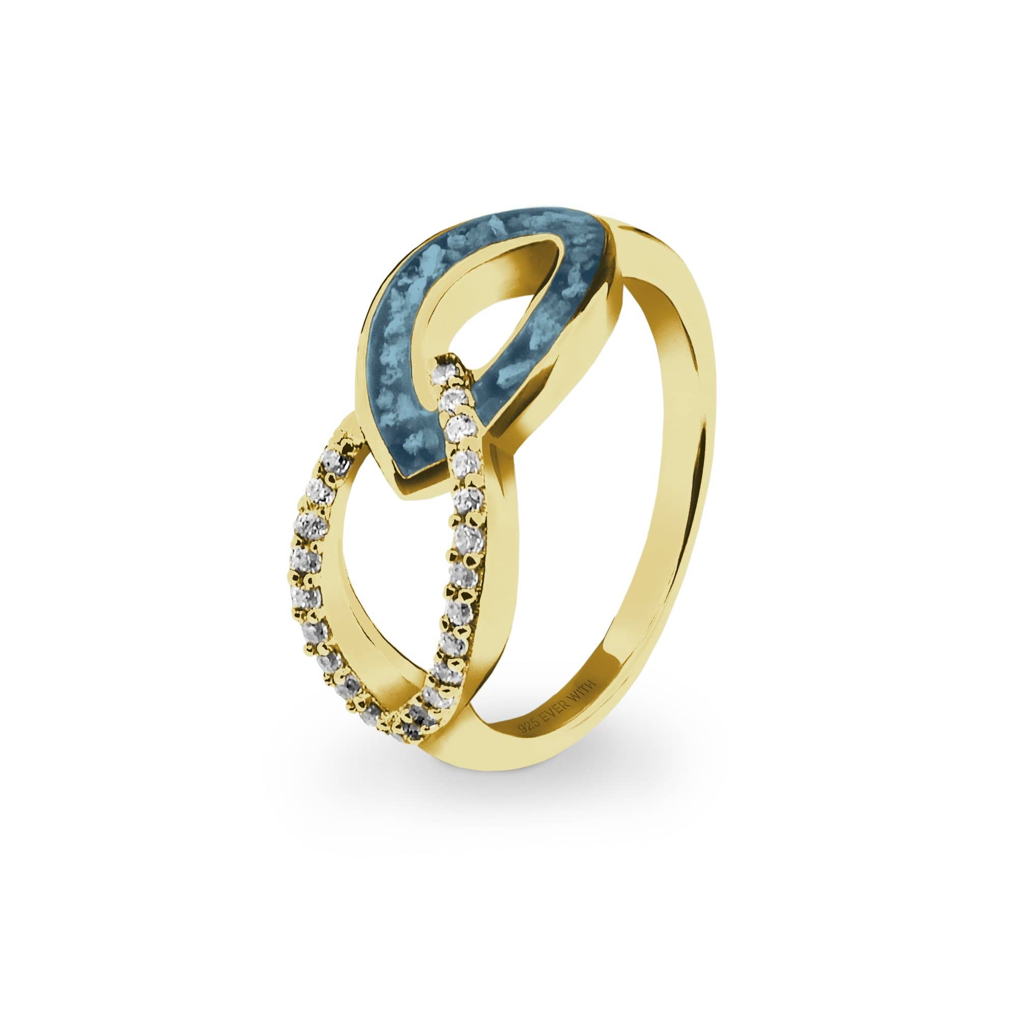 EverWith Ladies Unity Memorial Ashes Ring with Fine Crystals 9k Yellow Gold Blue