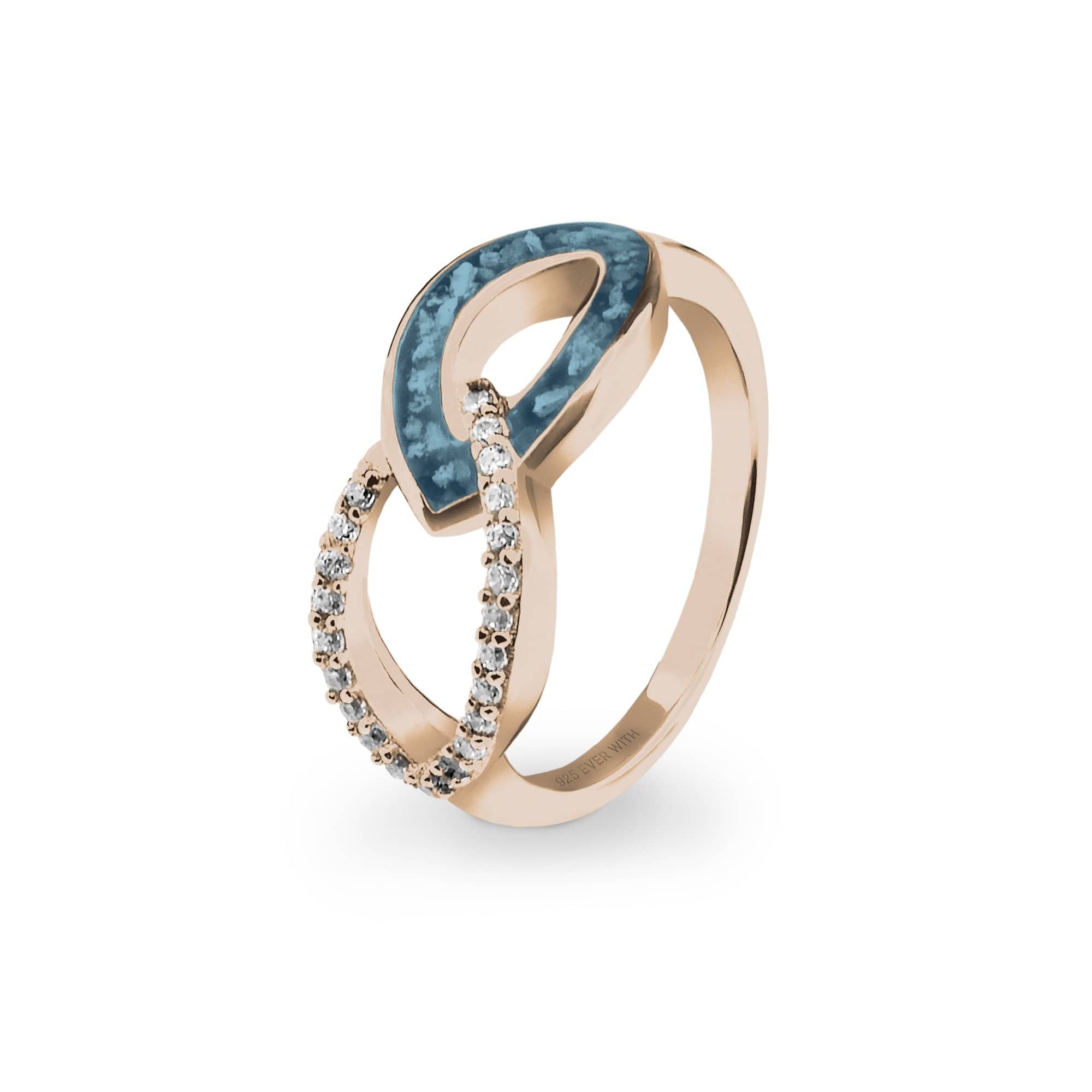 EverWith Ladies Unity Memorial Ashes Ring with Fine Crystals 9k Rose Gold Blue