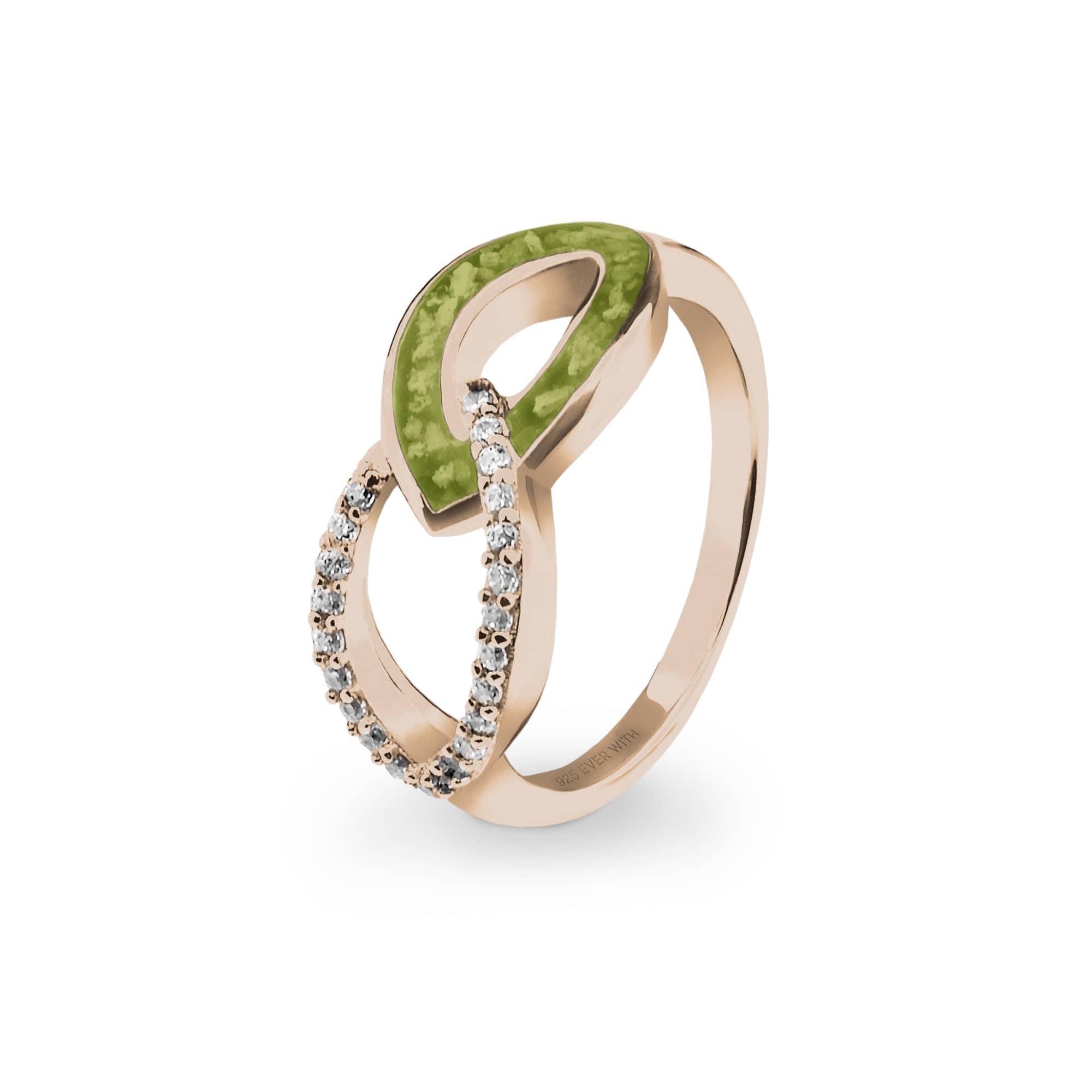 EverWith Ladies Unity Memorial Ashes Ring with Fine Crystals 9k Rose Gold Green
