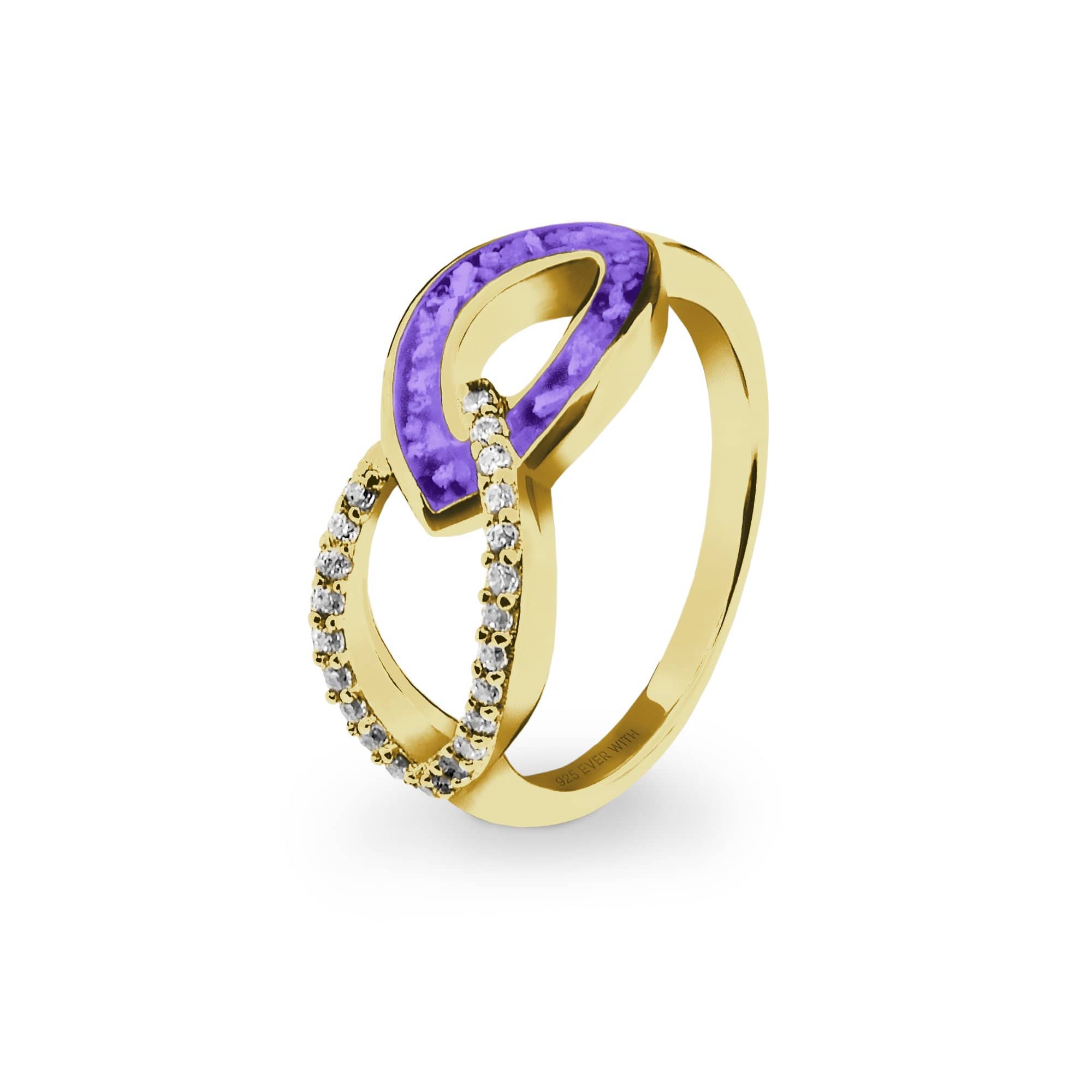 EverWith Ladies Unity Memorial Ashes Ring with Fine Crystals 9k Yellow Gold Purple