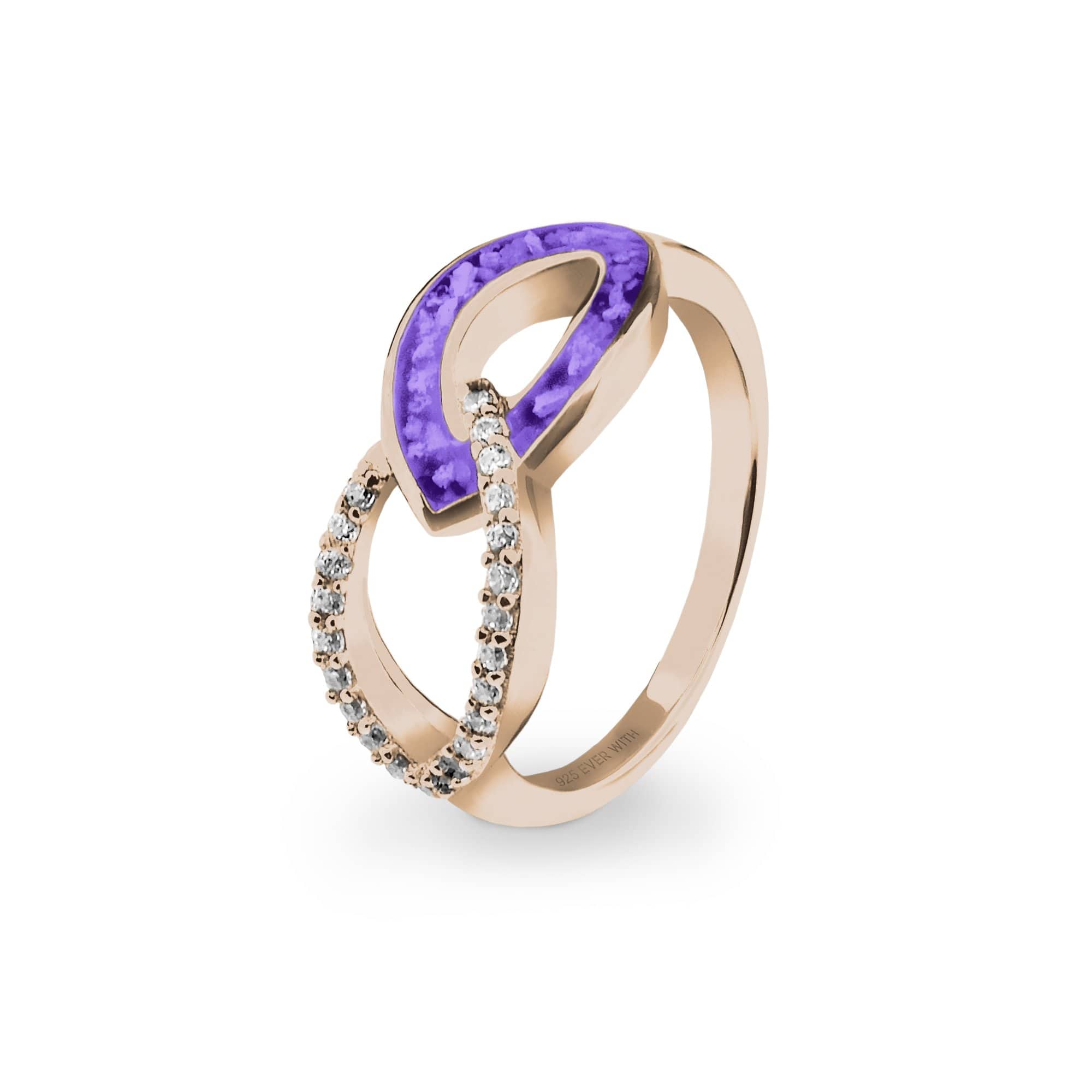 EverWith Ladies Unity Memorial Ashes Ring with Fine Crystals 9k Rose Gold Purple