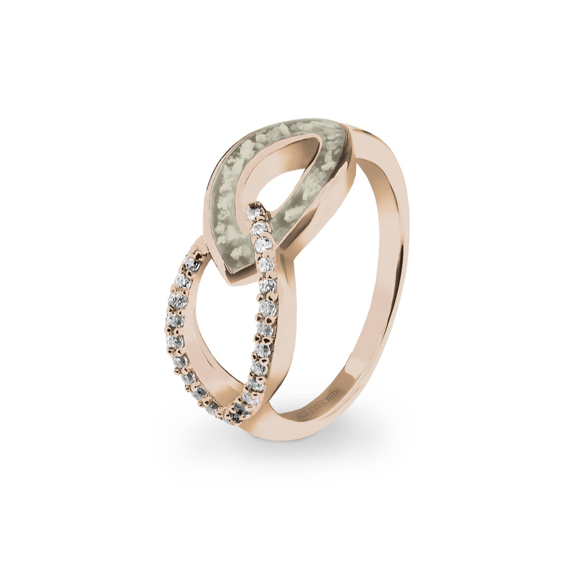 EverWith Ladies Unity Memorial Ashes Ring with Fine Crystals 9k Rose Gold Transparent