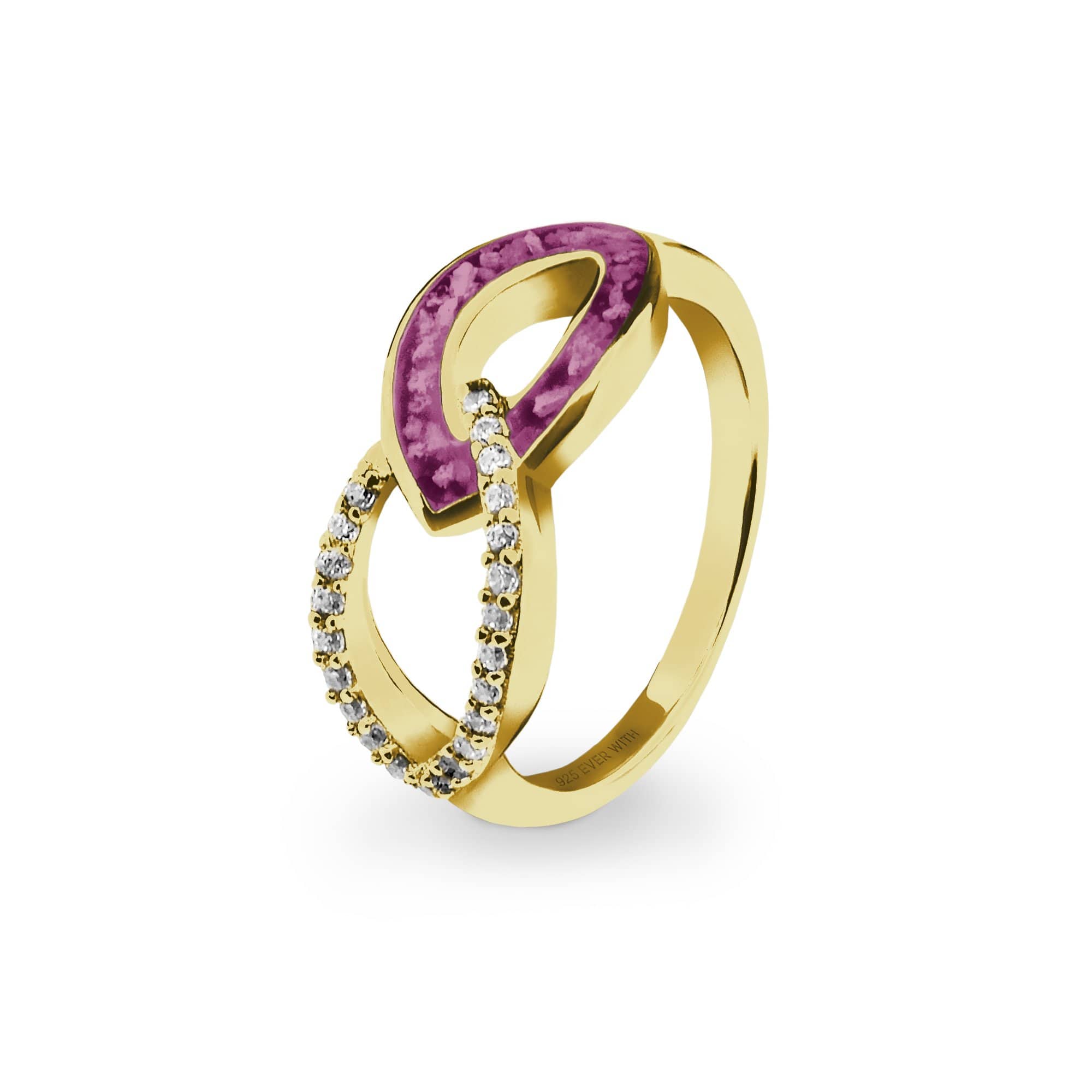 EverWith Ladies Unity Memorial Ashes Ring with Fine Crystals 9k Yellow Gold Violet