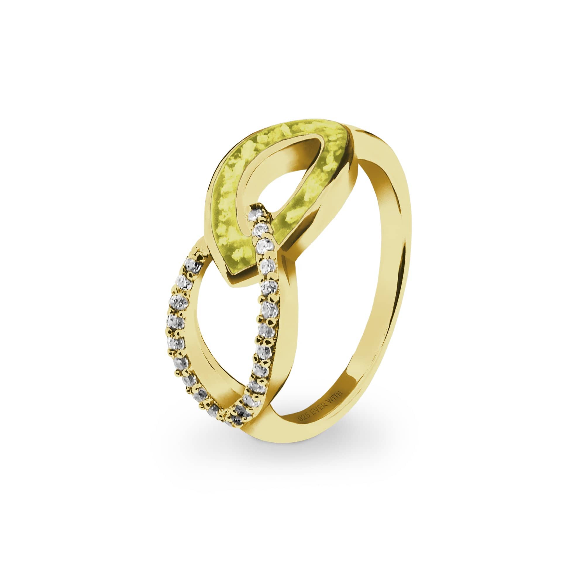 EverWith Ladies Unity Memorial Ashes Ring with Fine Crystals 9k Yellow Gold Yellow