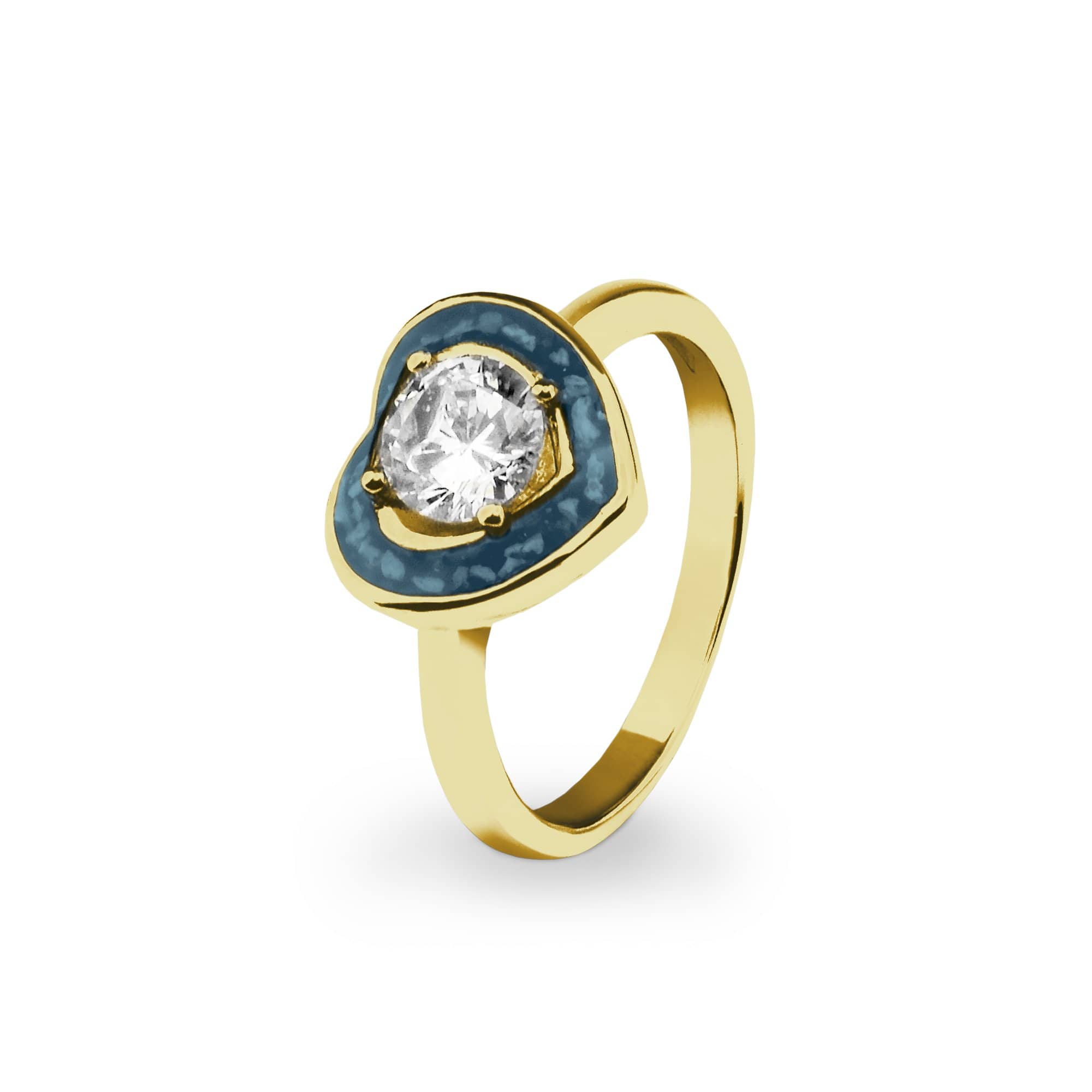 EverWith Ladies Beloved Memorial Ashes Ring with Fine Crystal 9k Yellow Gold Blue