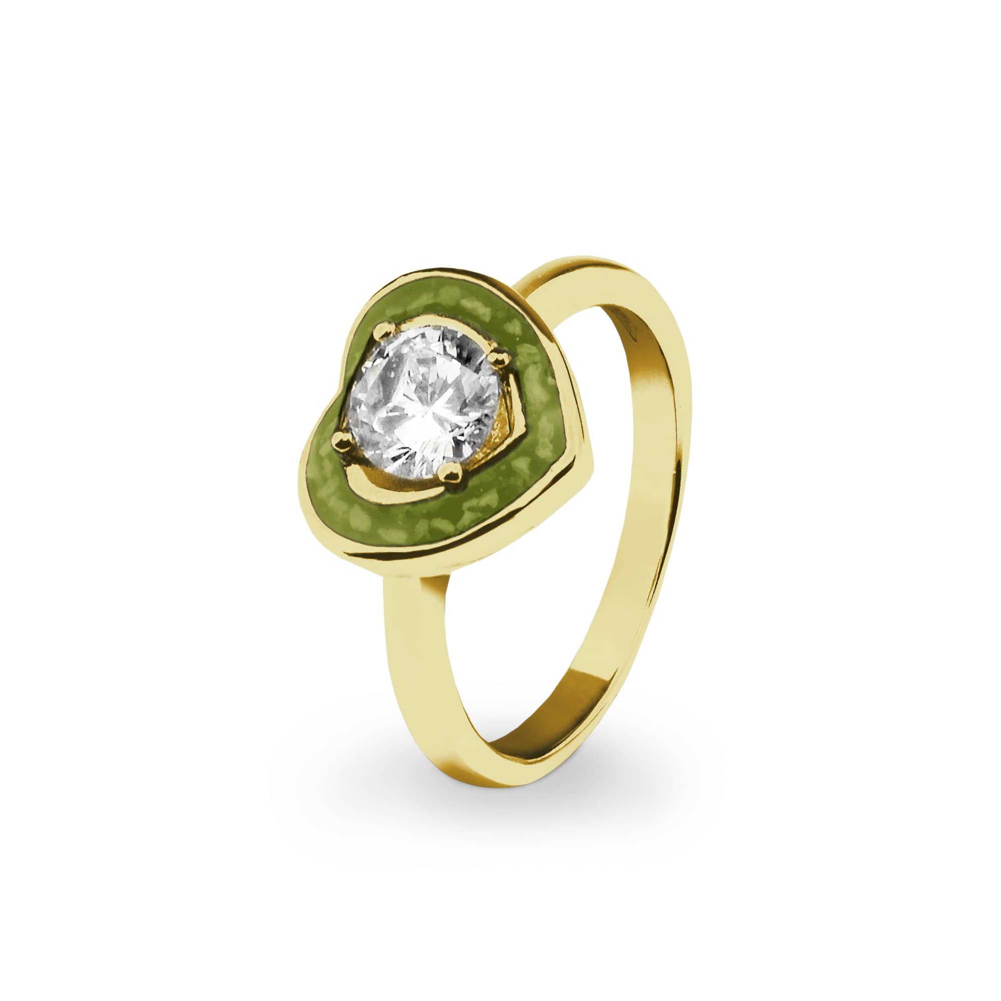 EverWith Ladies Beloved Memorial Ashes Ring with Fine Crystal 9k Yellow Gold Green