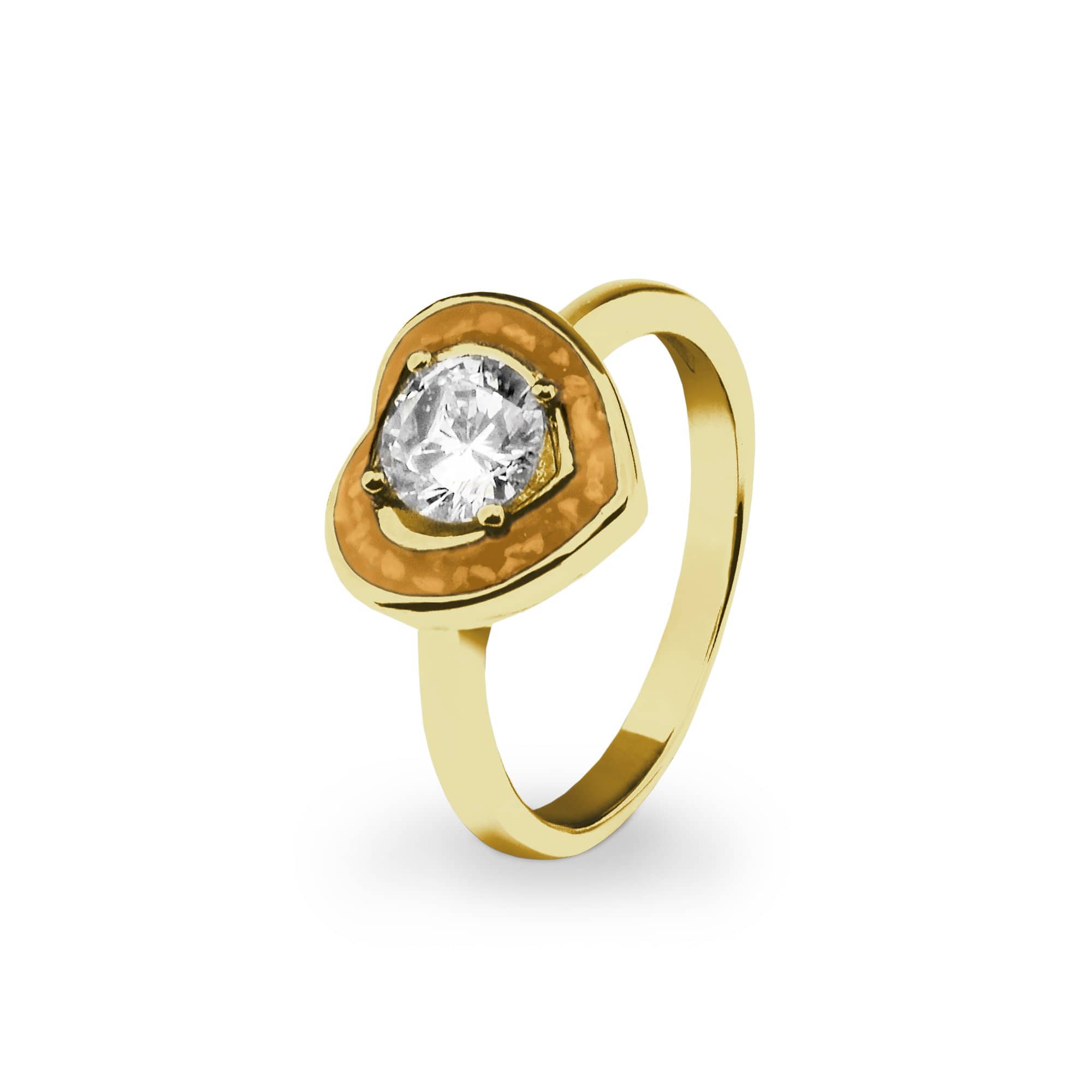 EverWith Ladies Beloved Memorial Ashes Ring with Fine Crystal 9k Yellow Gold Orange