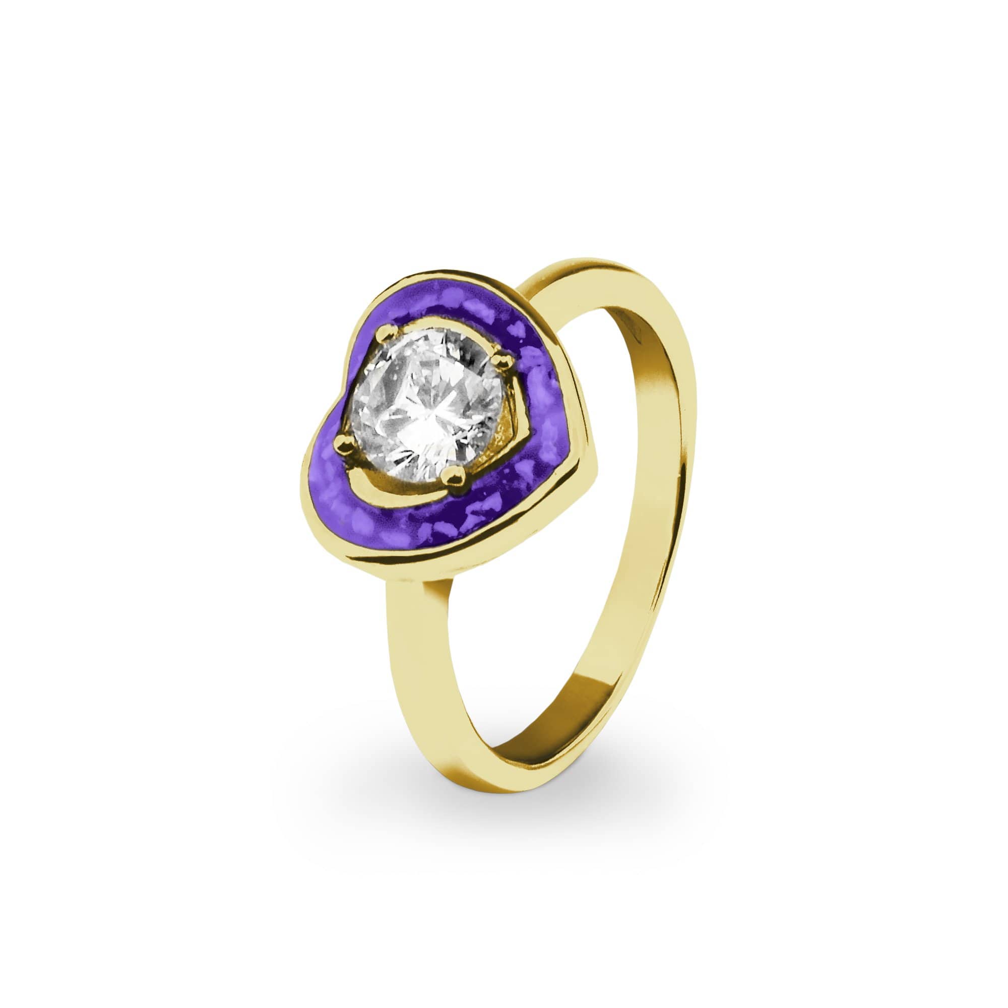 EverWith Ladies Beloved Memorial Ashes Ring with Fine Crystal 9k Yellow Gold Purple