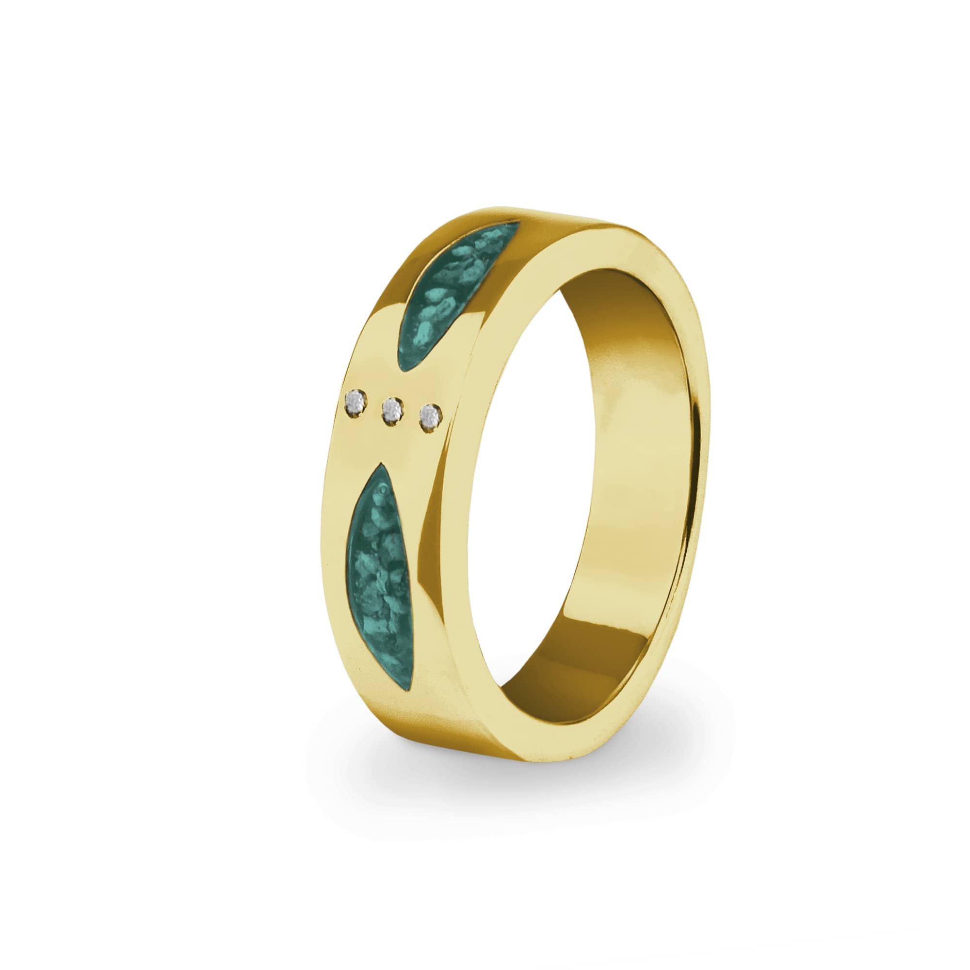 EverWith Unisex Three Together Memorial Ashes Ring with Fine Crystals 9k Yellow Gold Aqua