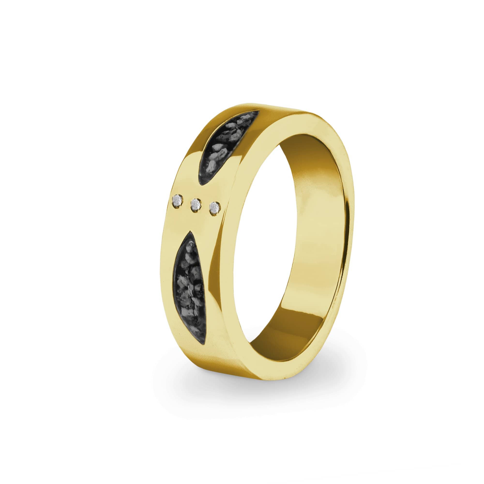 EverWith Unisex Three Together Memorial Ashes Ring with Fine Crystals 9k Yellow Gold Black