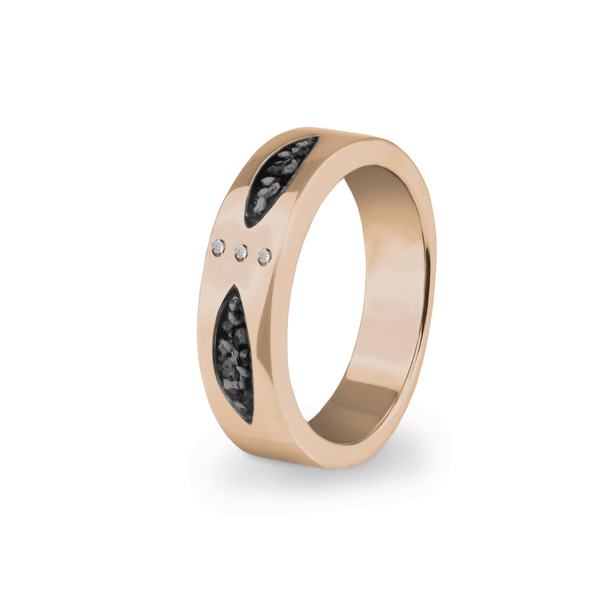 EverWith Unisex Three Together Memorial Ashes Ring with Fine Crystals 9k Rose Gold Black