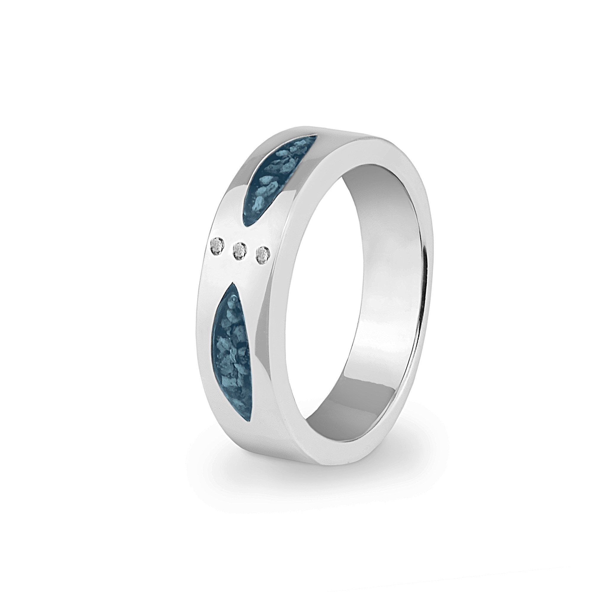 EverWith Unisex Three Together Memorial Ashes Ring with Fine Crystals Blue