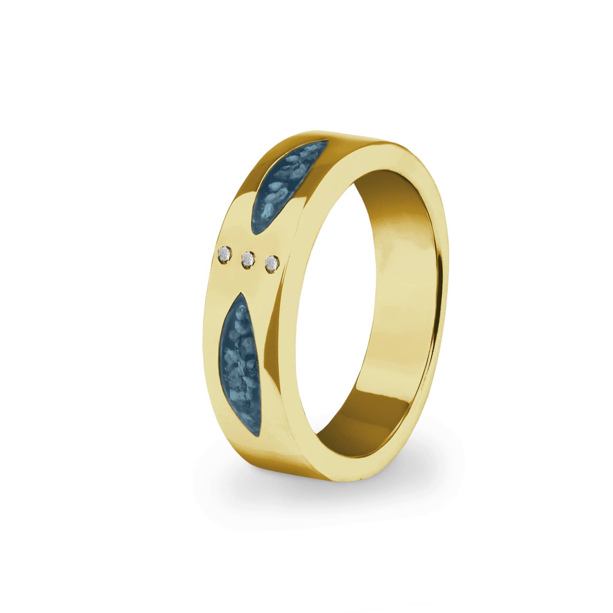 EverWith Unisex Three Together Memorial Ashes Ring with Fine Crystals 9k Yellow Gold Blue