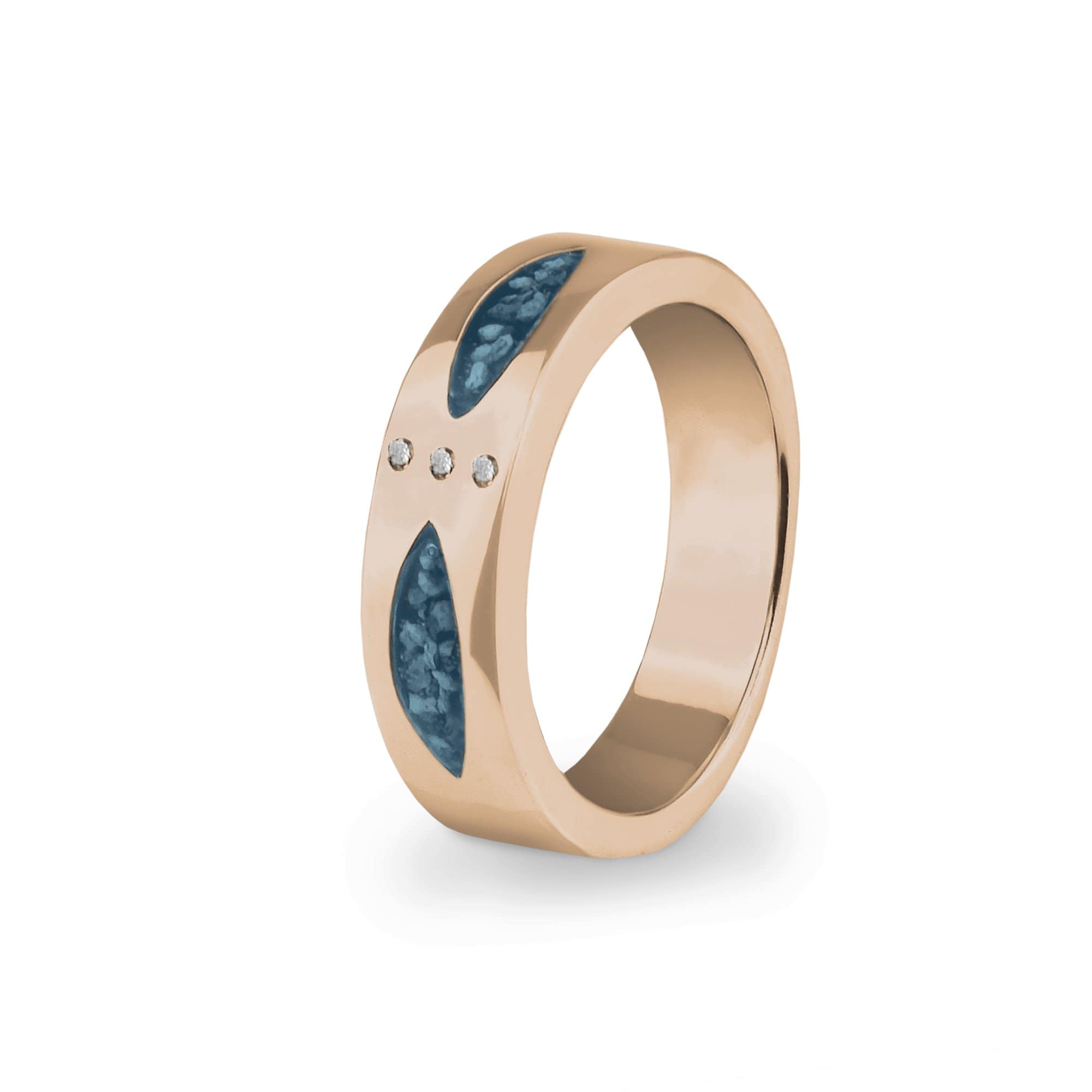 EverWith Unisex Three Together Memorial Ashes Ring with Fine Crystals 9k Rose Gold Blue