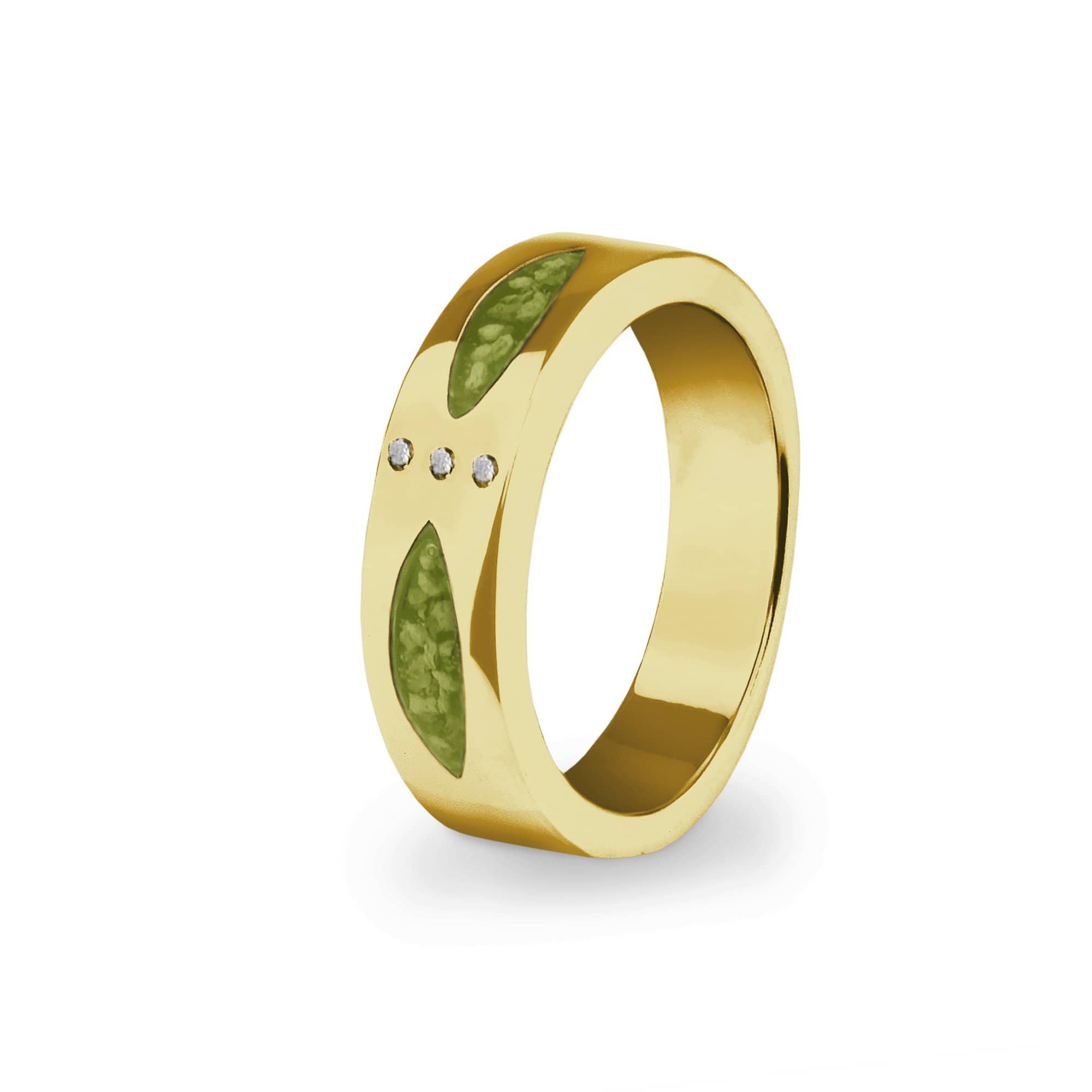 EverWith Unisex Three Together Memorial Ashes Ring with Fine Crystals 9k Yellow Gold Green