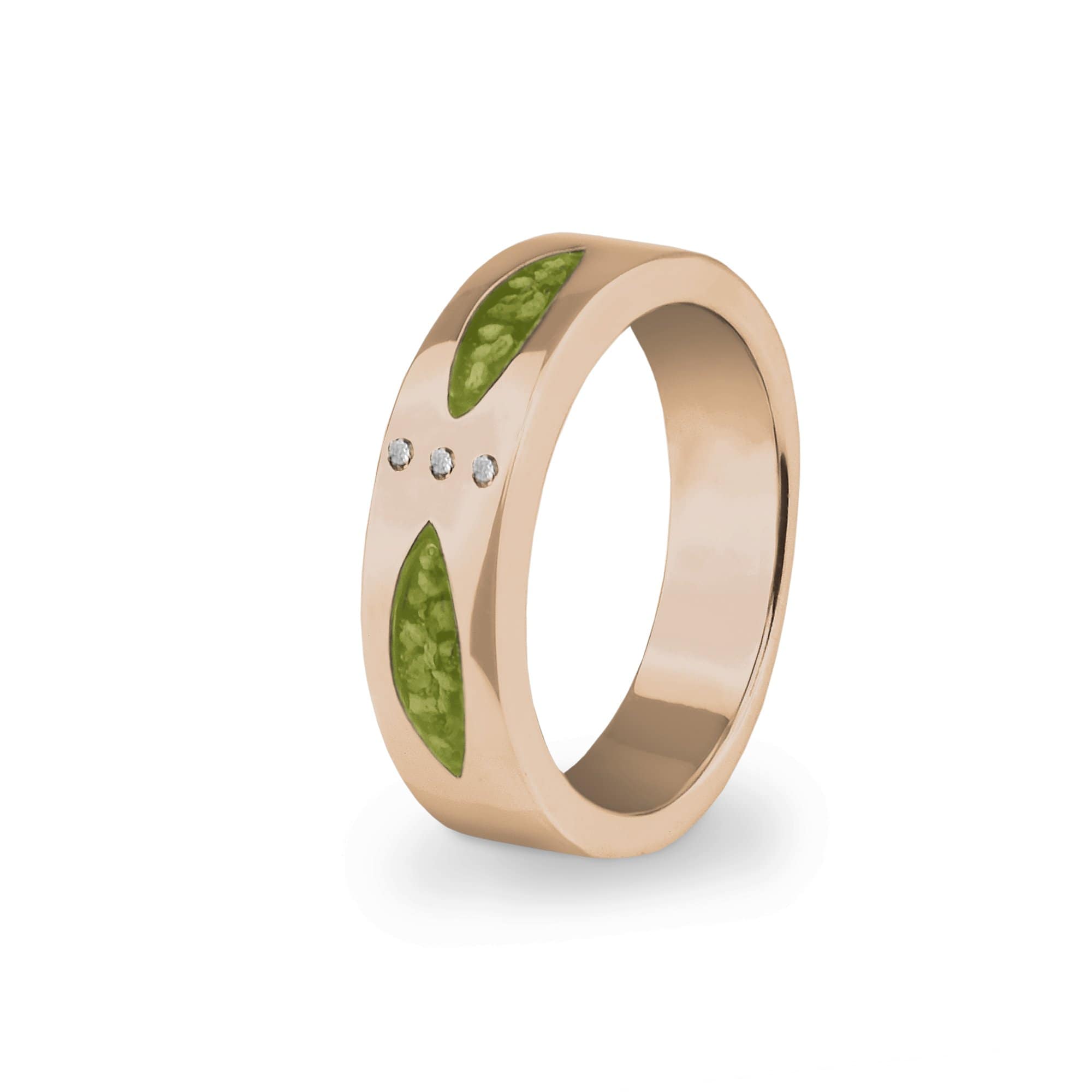 EverWith Unisex Three Together Memorial Ashes Ring with Fine Crystals 9k Rose Gold Green