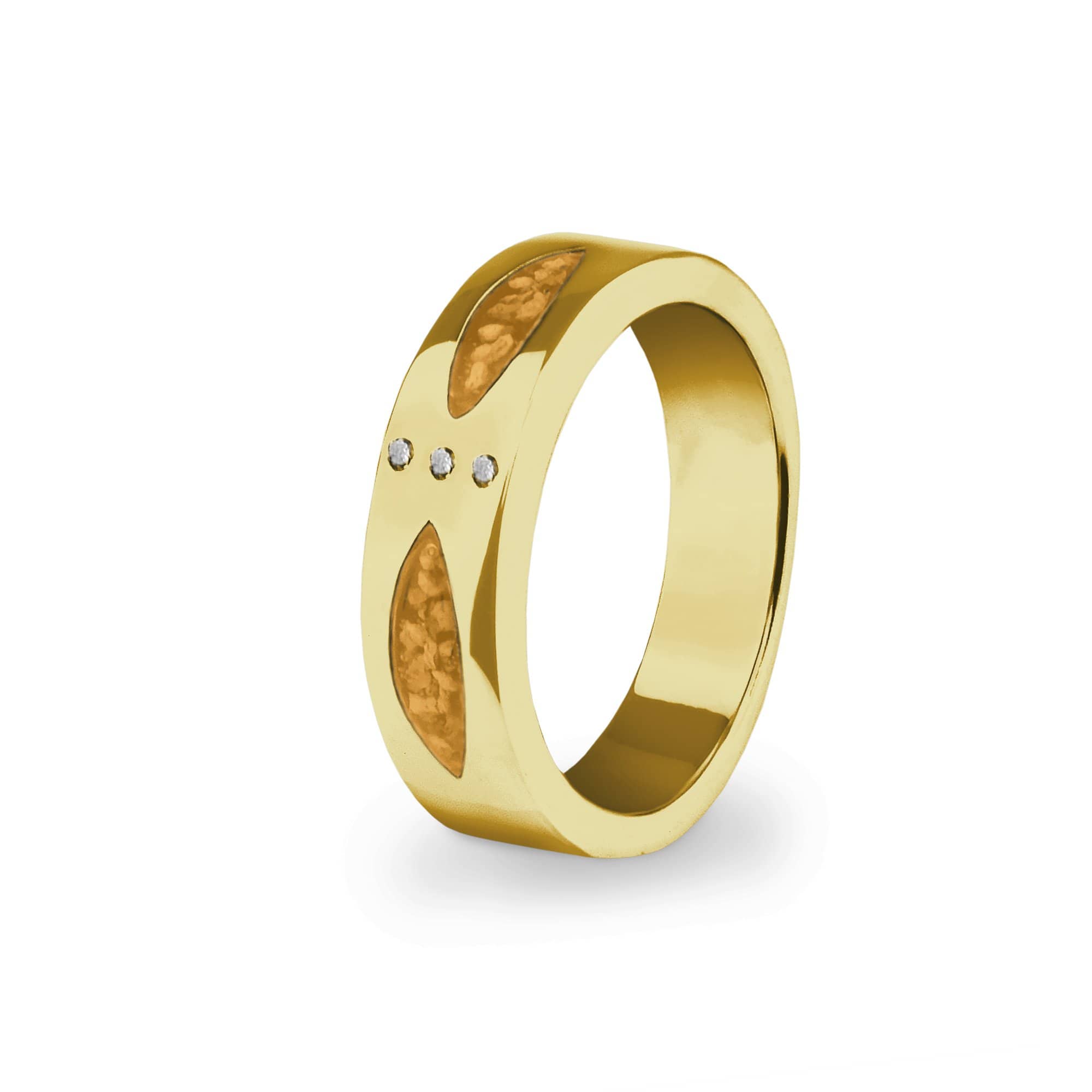 EverWith Unisex Three Together Memorial Ashes Ring with Fine Crystals 9k Yellow Gold Orange
