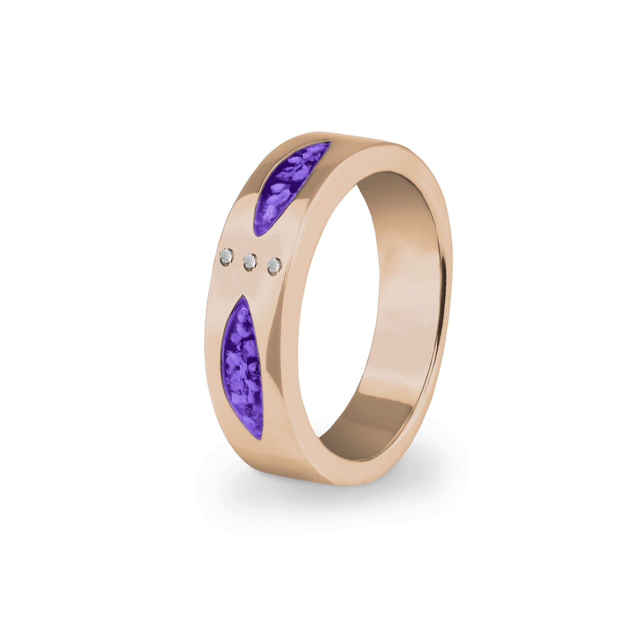EverWith Unisex Three Together Memorial Ashes Ring with Fine Crystals 9k Rose Gold Purple
