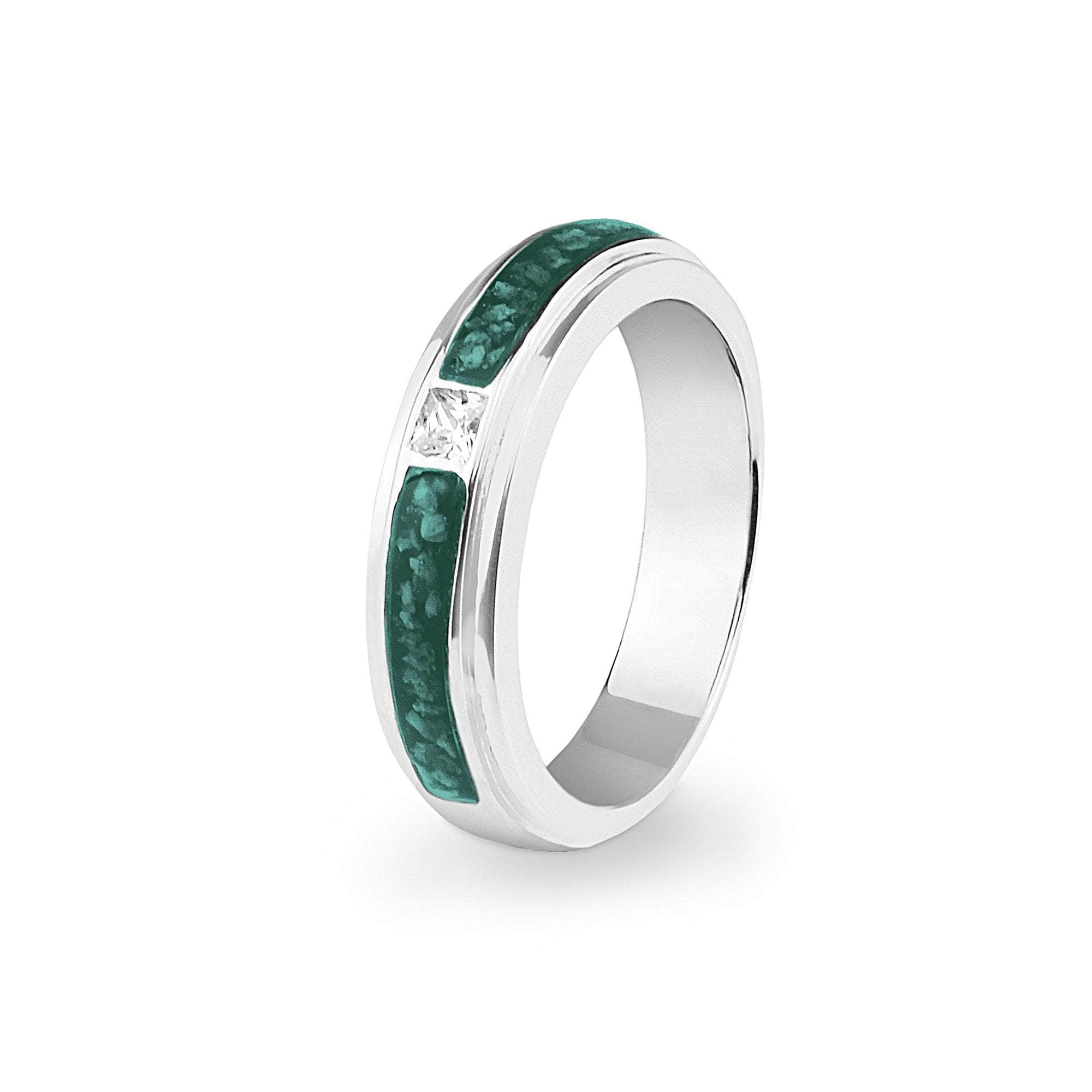 EverWith Unisex Remembrance Memorial Ashes Ring with Fine Crystal Aqua