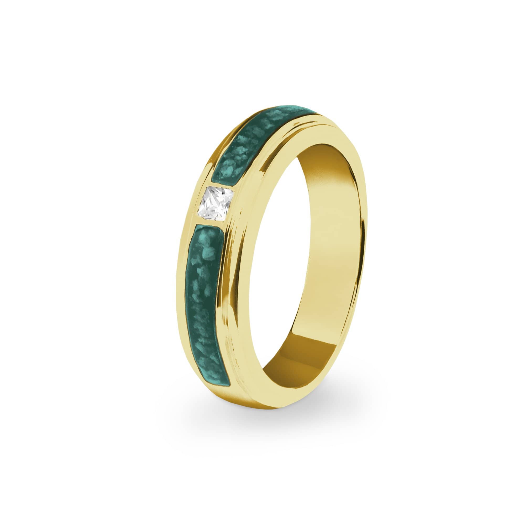 EverWith Unisex Remembrance Memorial Ashes Ring with Fine Crystal 9k Yellow Gold Aqua